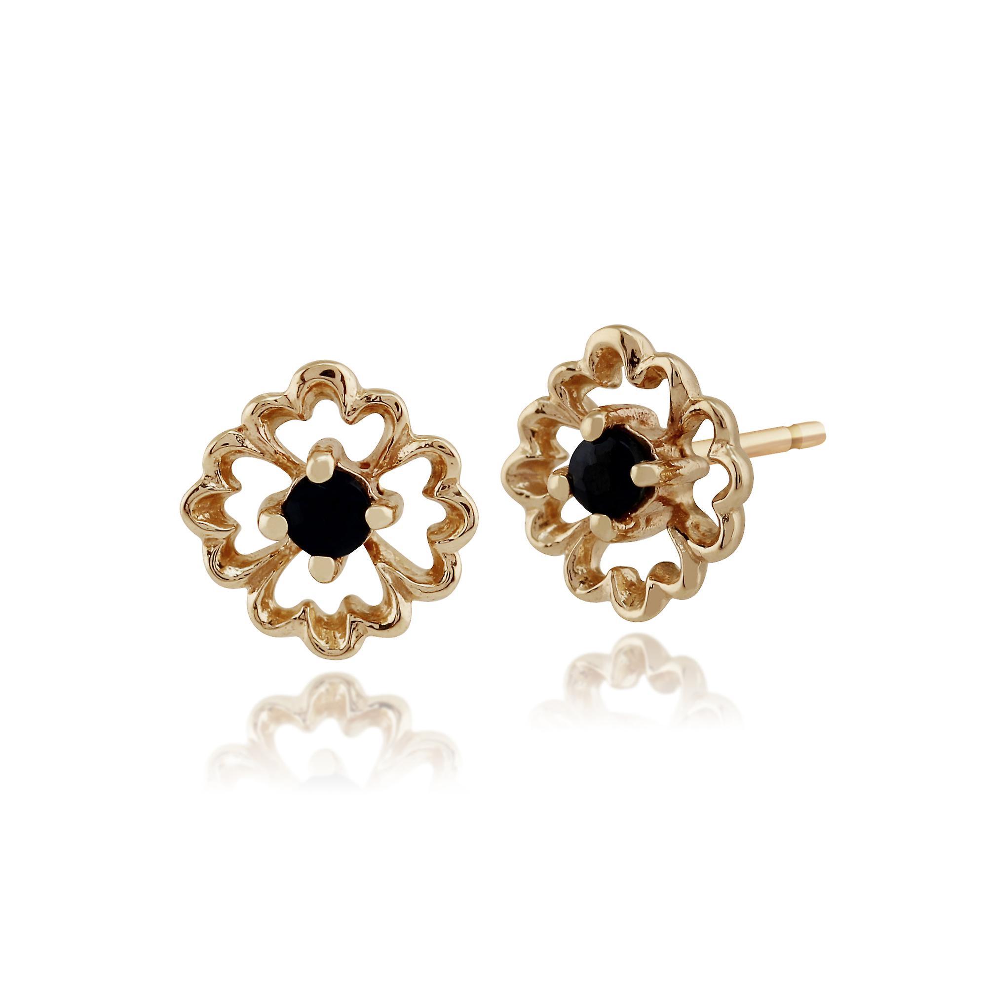 Gemondo Floral Round Sapphire Stud Earrings in 9ct Yellow Gold  135E1192039 Blue One Size