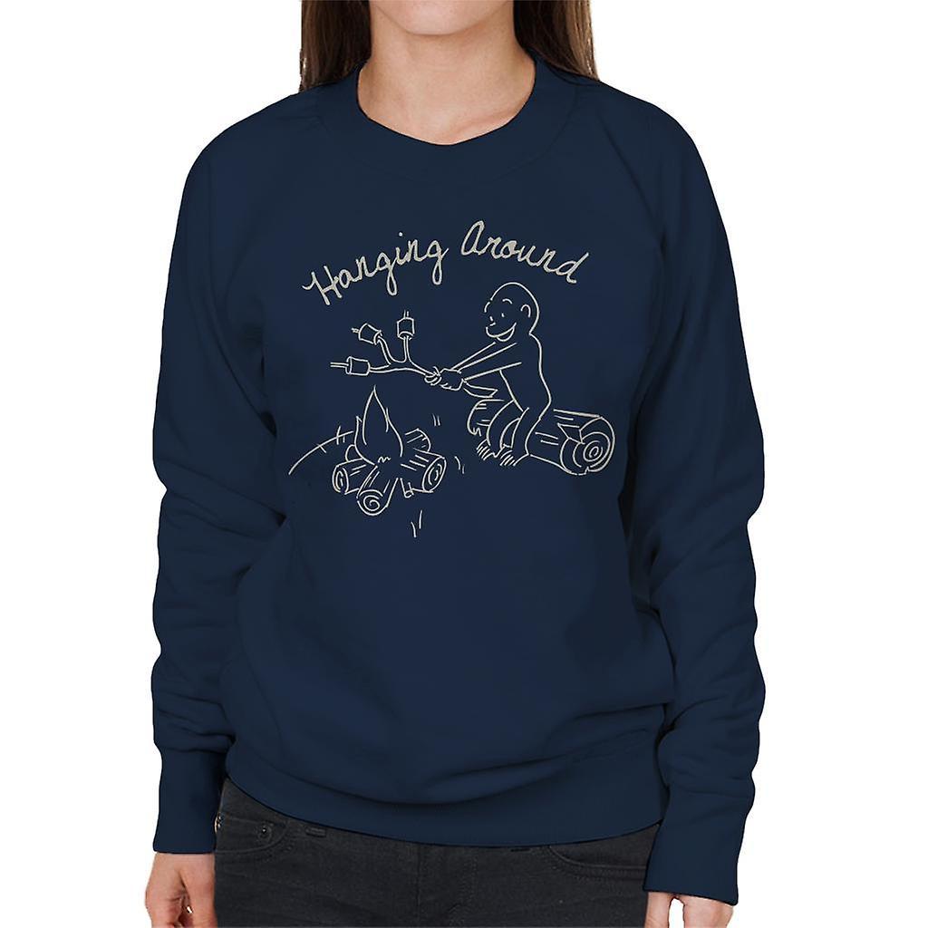 Curious George Hanging Around The Campfire Women's Sweatshirt Navy Blue Medium