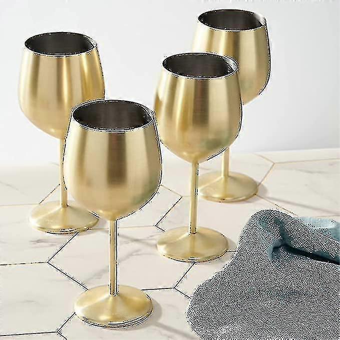 Generic 4 Gold Wine Glasses 540 Ml - Matte Stainless Steel Shatterproof Glass Set Gift Box