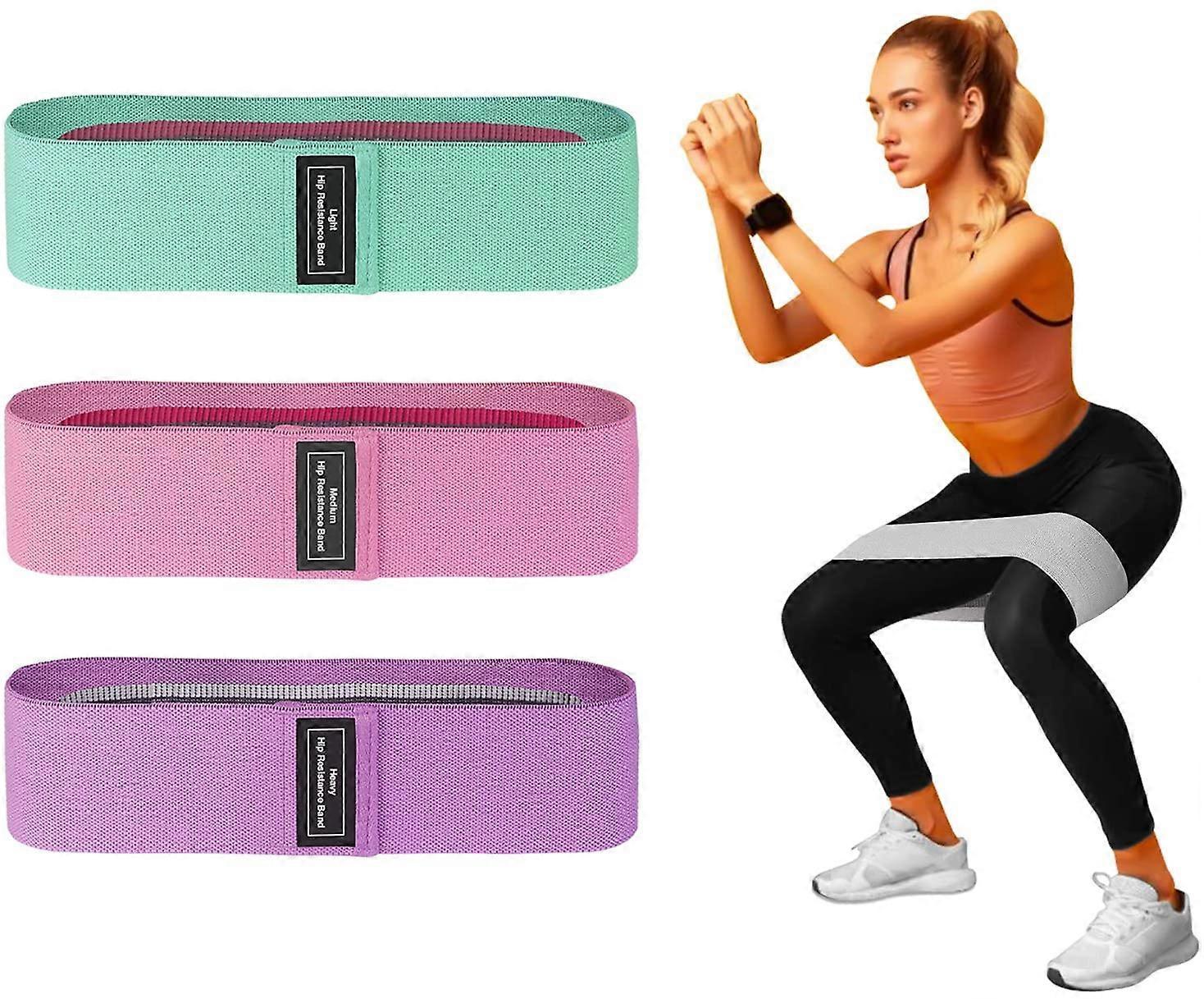 Ersam Fabric Resistance Bands Set (3 Pack), Booty Workout Fitness Bands for Booty Building, 3 Different Resistance Levels Pilates Bands for Booty B...