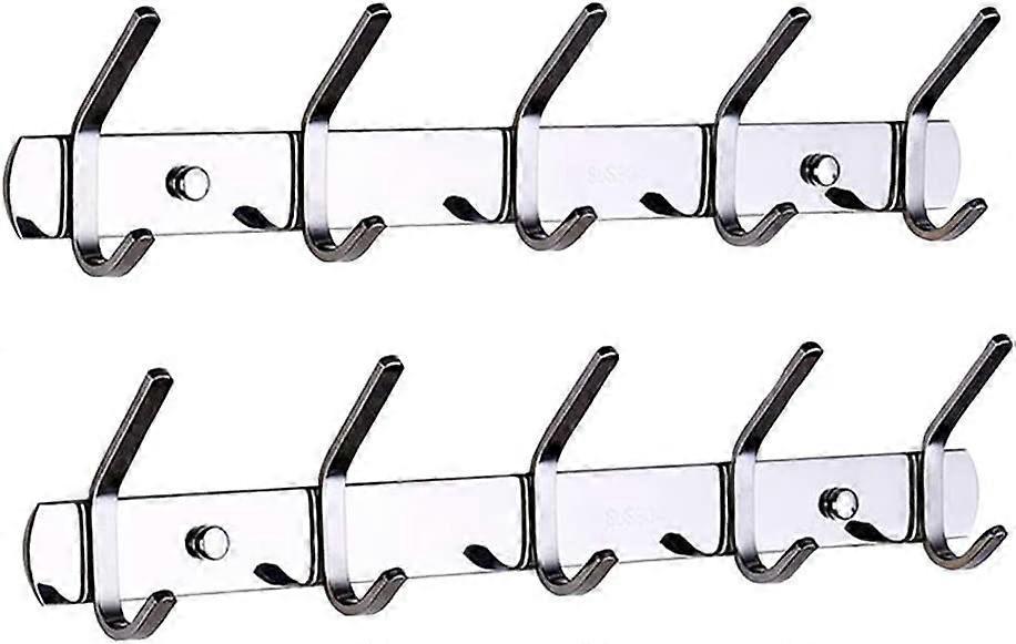 Augro Wall Mounted Coat Rack, SUS 304 Stainless Steel Wall Mounted Coat Rack, Coat Rack,with 5 Hooks (Silver, 2 Pcs)