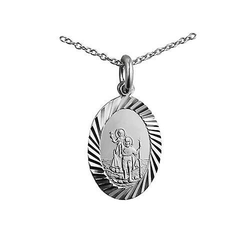 British Jewellery Workshops Silver 19x9mm oval diamond cut edge St Christoper Pendant with a rolo Chain 16 inches Only Suitable for Children