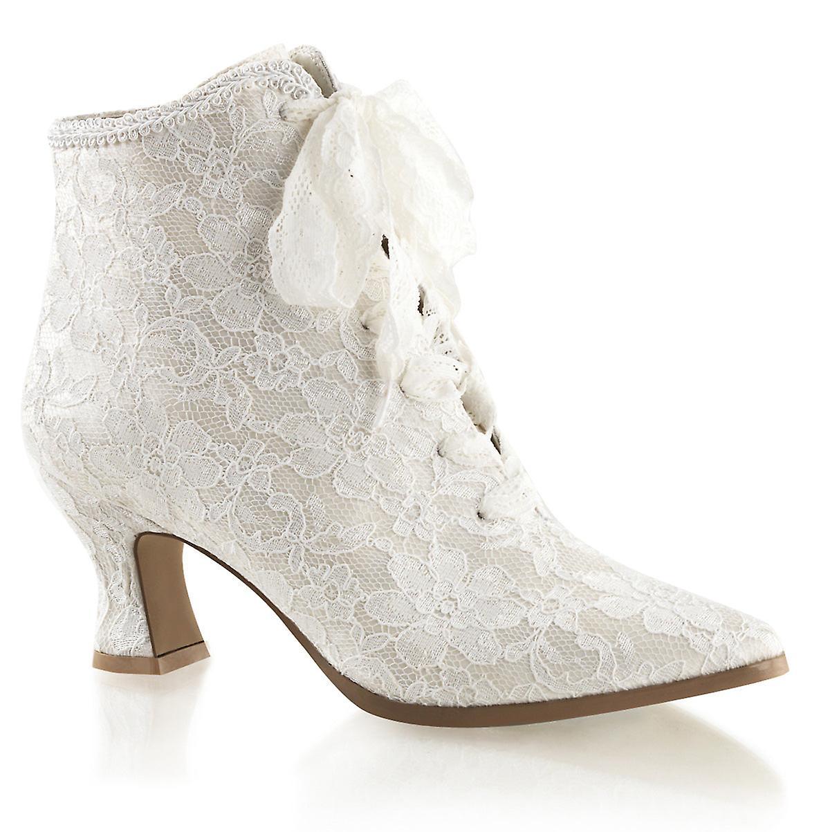 Fabulicious womens ankle boots victorian-30 ivory satin-lace Uk 9/eu 42/us 12