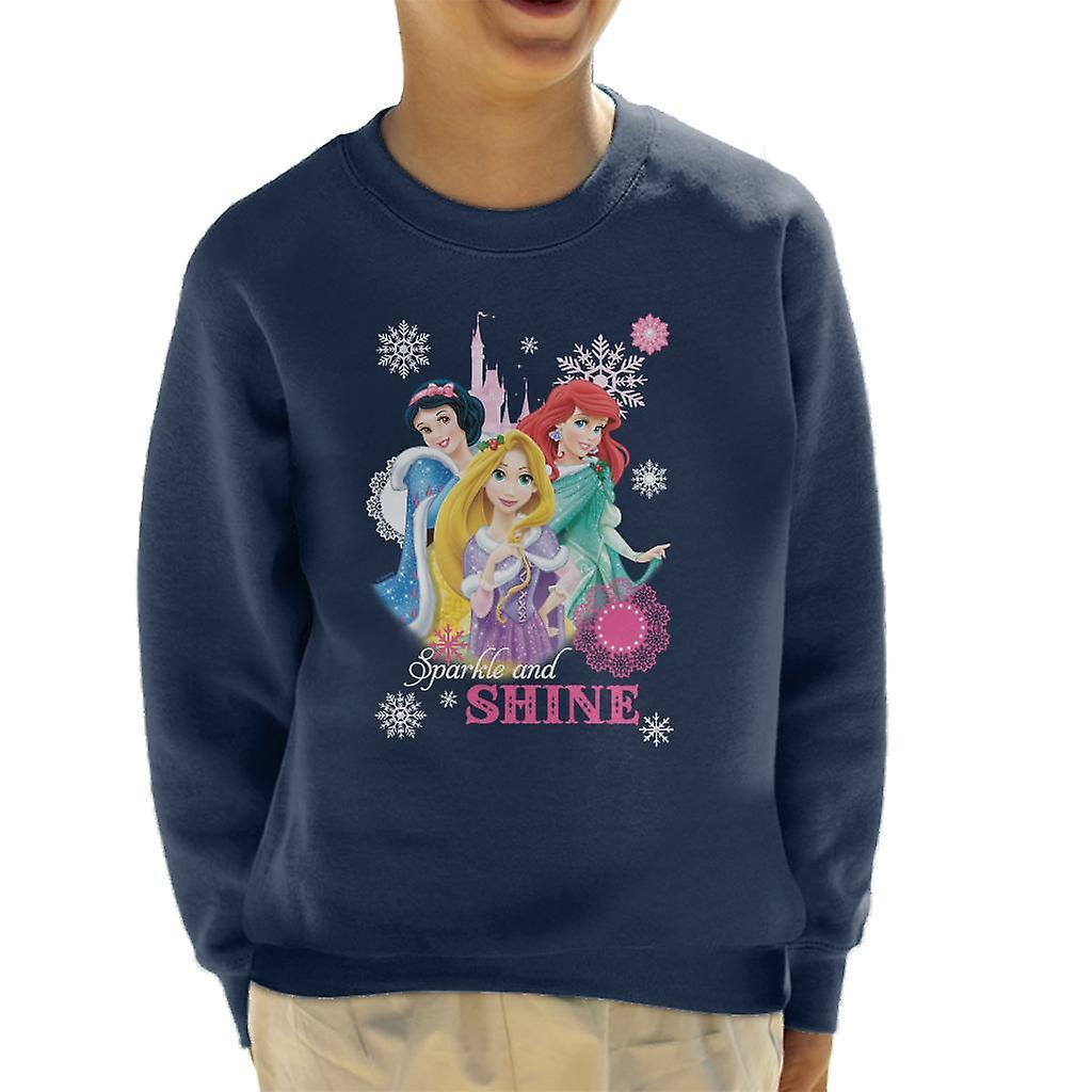 Disney Christmas Princesses Sparkle And Shine Kid's Sweatshirt Navy Blue X-Small (3-4 yrs)