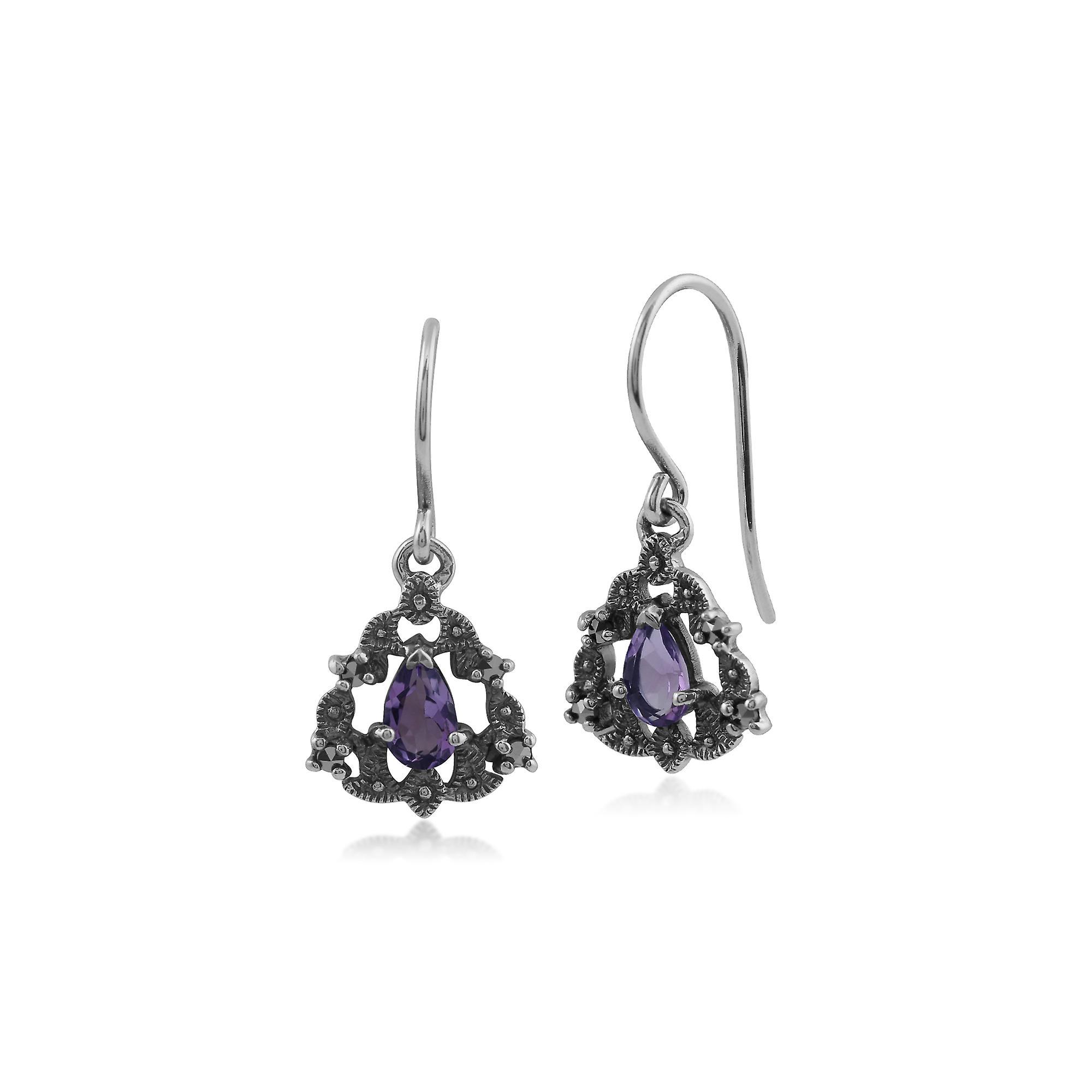 Gemondo Art Nouveau Style Pear Amethyst & Marcasite Garland Drop Earrings in 925 Sterling Silver 214E718802925 One Size