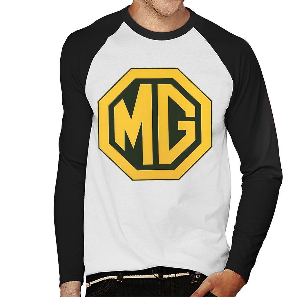 MG Gold Logo British Motor Heritage Men's Baseball Long Sleeved T-Shirt White/Black X-Large