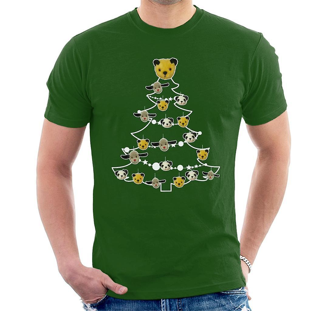 Sooty Christmas Tree White Silhouette Men's T-Shirt Bottle Green Medium