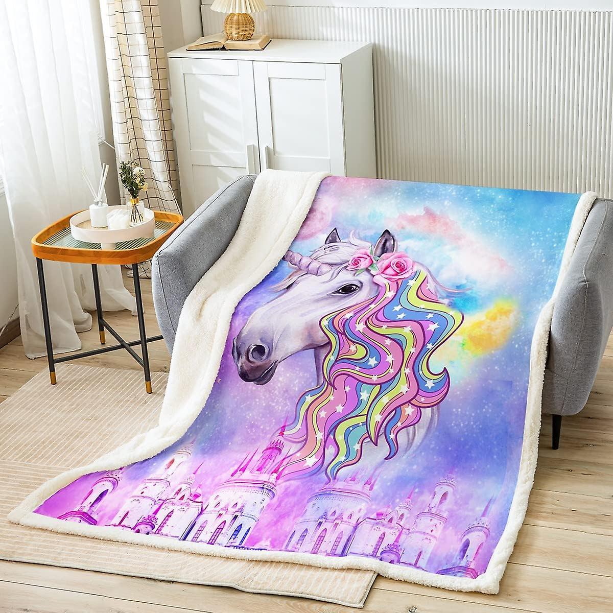 Kerota Girls Unicorn Toddler Fleece Throw Blanket Galaxy Castle Unicorn Fuzzy Blanket for Sofa Bed for Kids Boys Teens Dreamy Unicorn Sherpa Blanke...