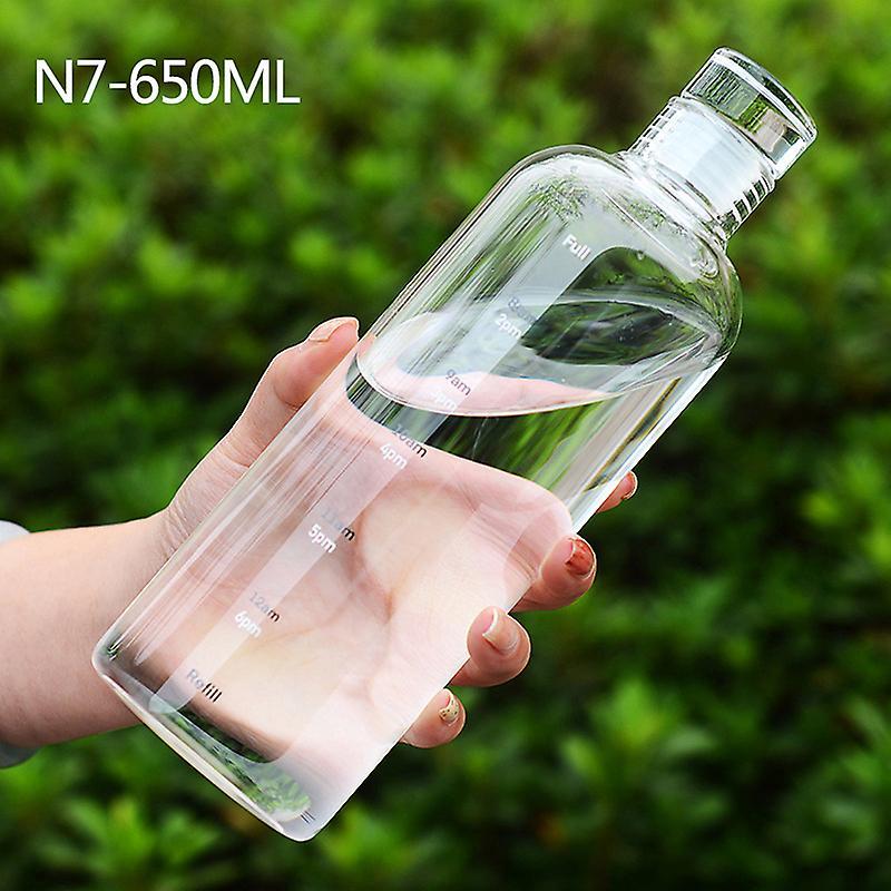 Tiuyii 500/650ml Large Capacity Glass Bottle With Time Marker Cover For Water Drinks Clear