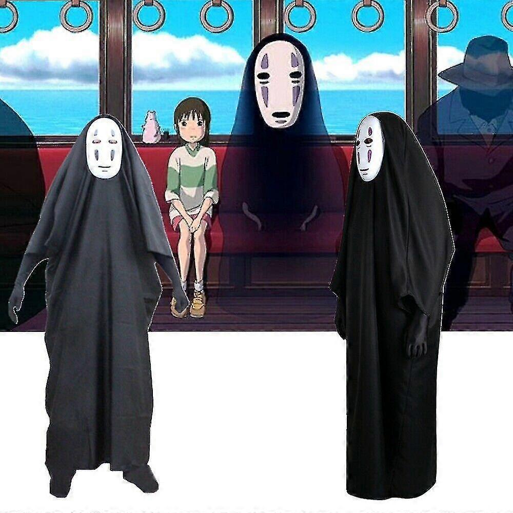 Lequeen halloweenSpirited Away No Face Kaonashi Cosplay Costume Halloween Party Fancy Dress Up Outfit Cloak Mask Gloves Set L