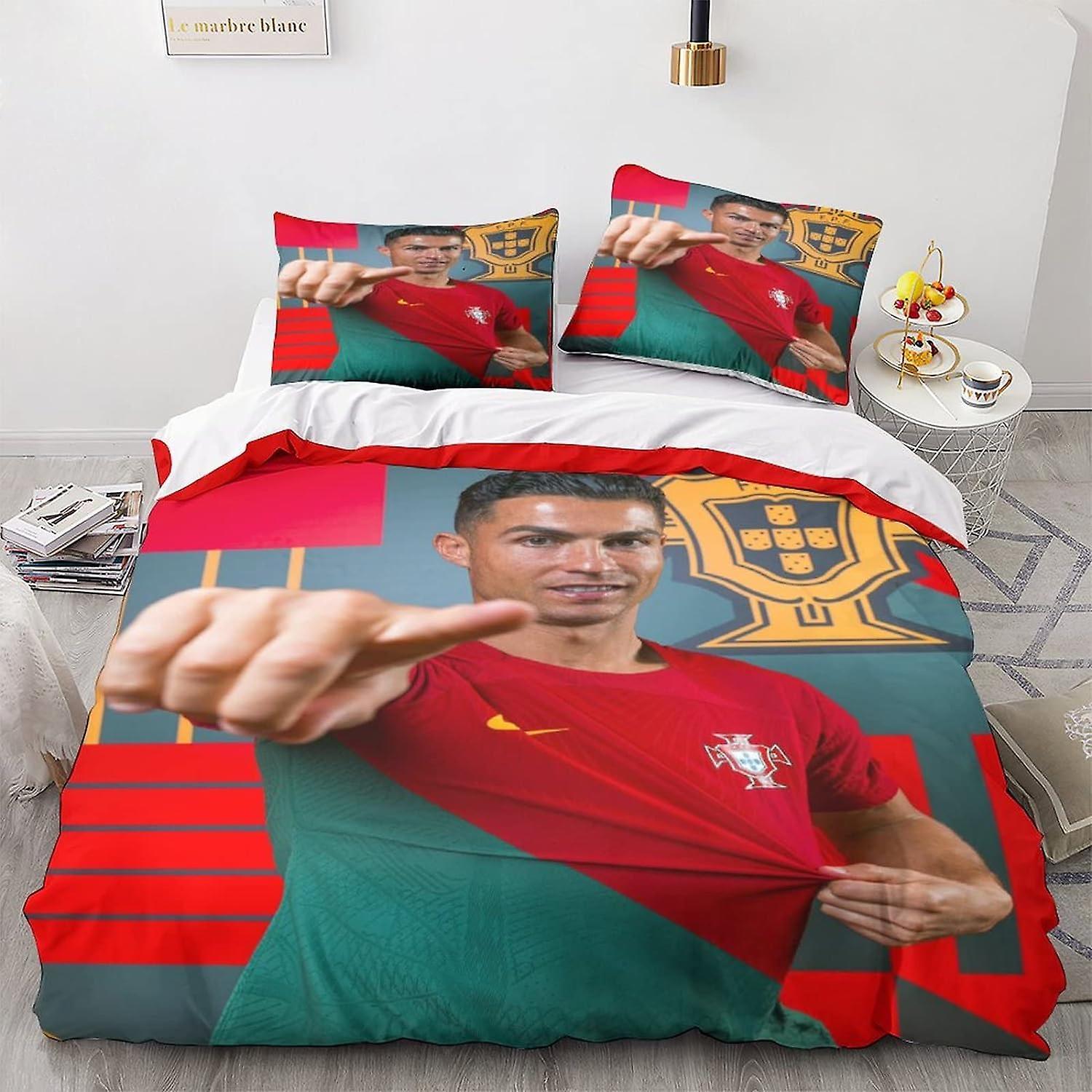 Kerota Cristiano Ronaldo Children's Duvet Cover - Football Star Double Bed with Zipper Closure - Soft Microfiber Duvet Cover Sets with 1 Pillowcase...