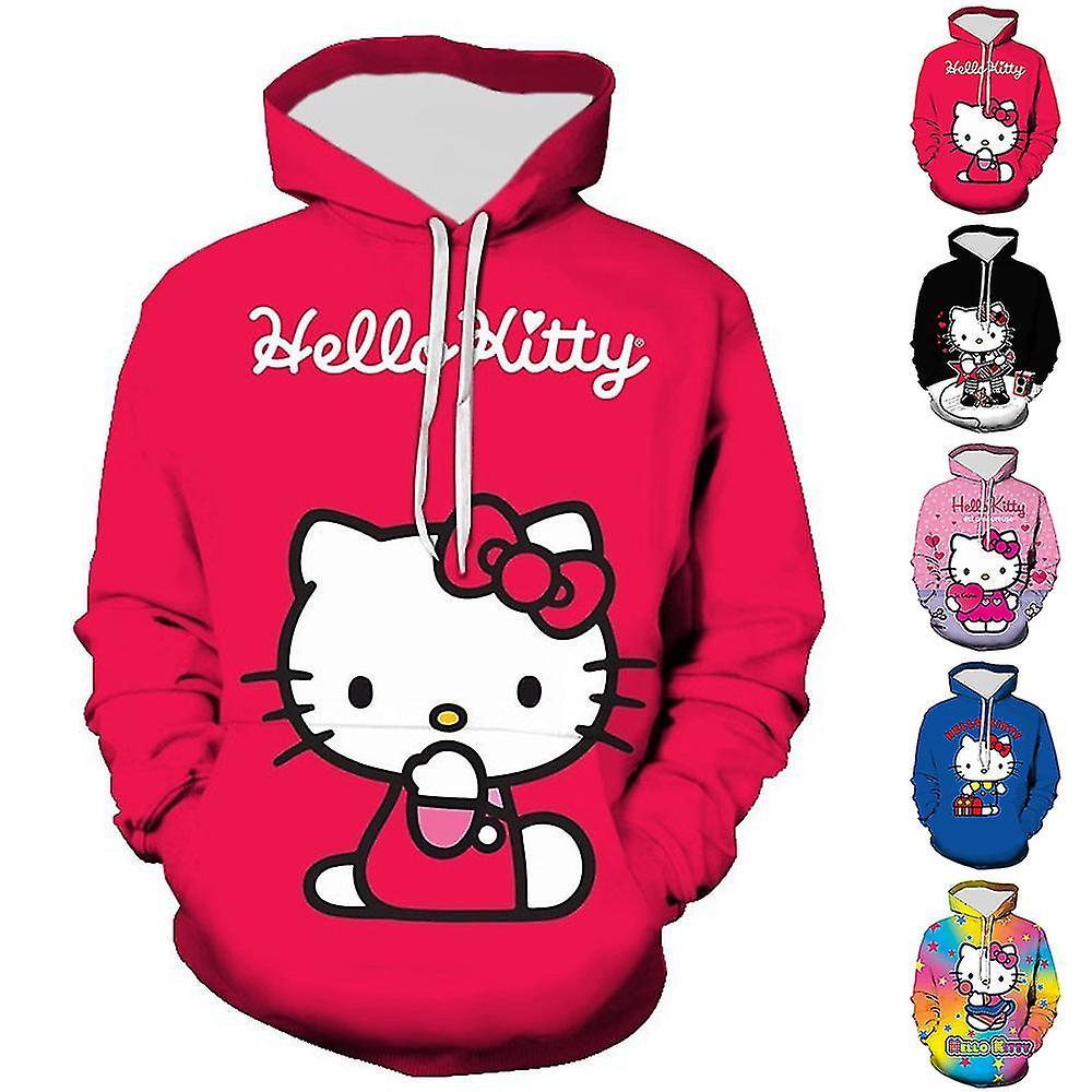 Kids Girls Hello Kitty Hoodie Kawaii Cute Cartoon Anime 3d Printing Sweatshirt Pullover Jumper Hooded Hoody Tops ~SSZFV 5 7-8 Years