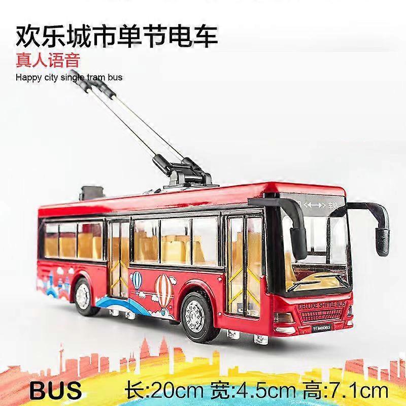 Toy Cars Luxury Electric Airport Business Bus Alloy Car Model Diecast Simulation Metal Toy City Tour Bus Model Sound and Light Kids Gifts tram bus red