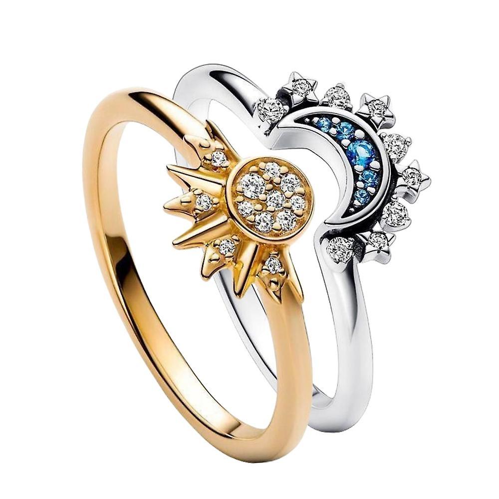 Jielin Celestial Sun And Moon Ring Set, Sparkling Sun Moon Ring With 14k Gold/silver Plating 6