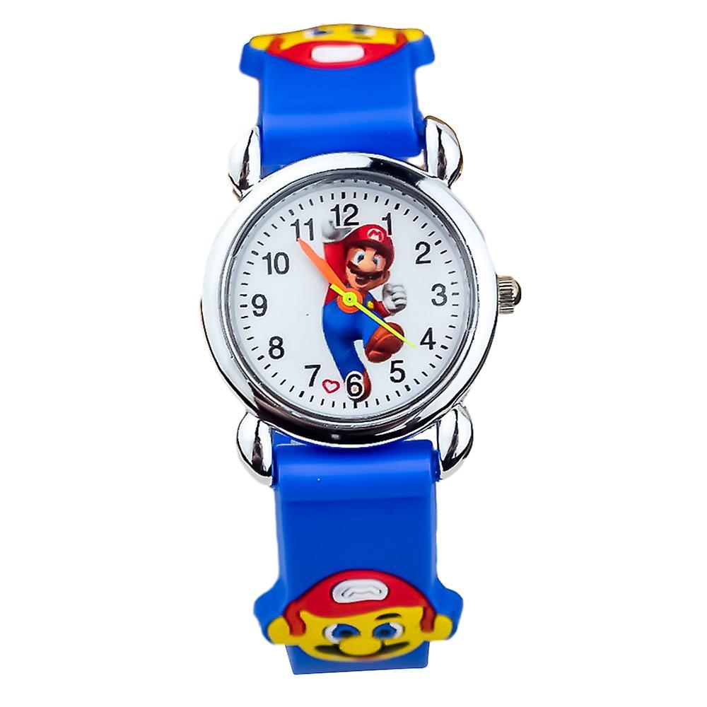 Bestdaily 3d Super Mario Watches Quartz Wrist Watch Analogue Kids Boys Girls Children Cartoon Party Gifts Blue