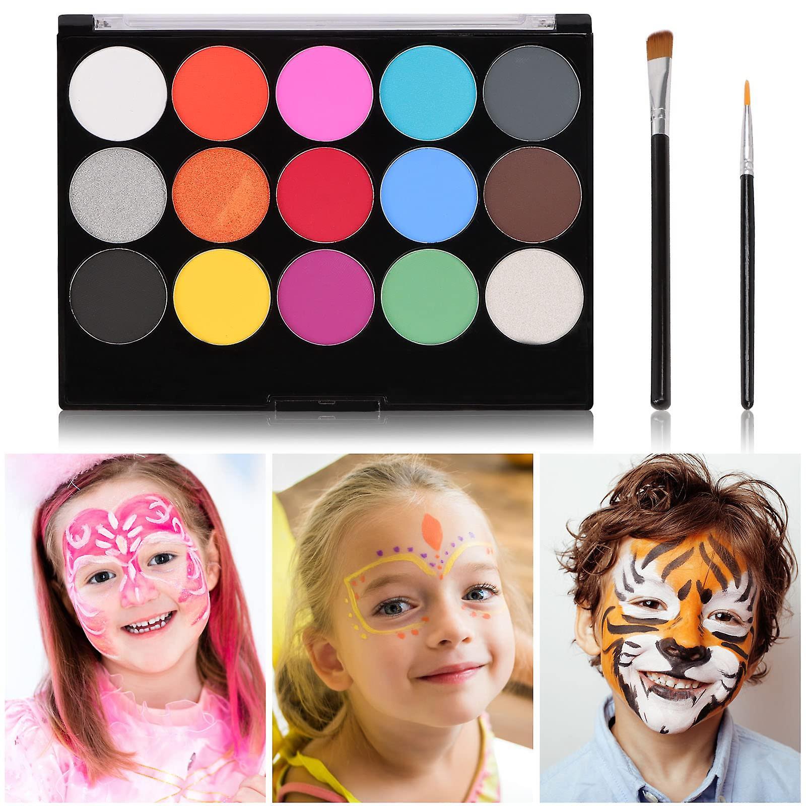 Elsavct 15 Colors Body Painting Face Paint Kit, Professional Palette Washable with 2 Face Paint Brush, Professional Body Face