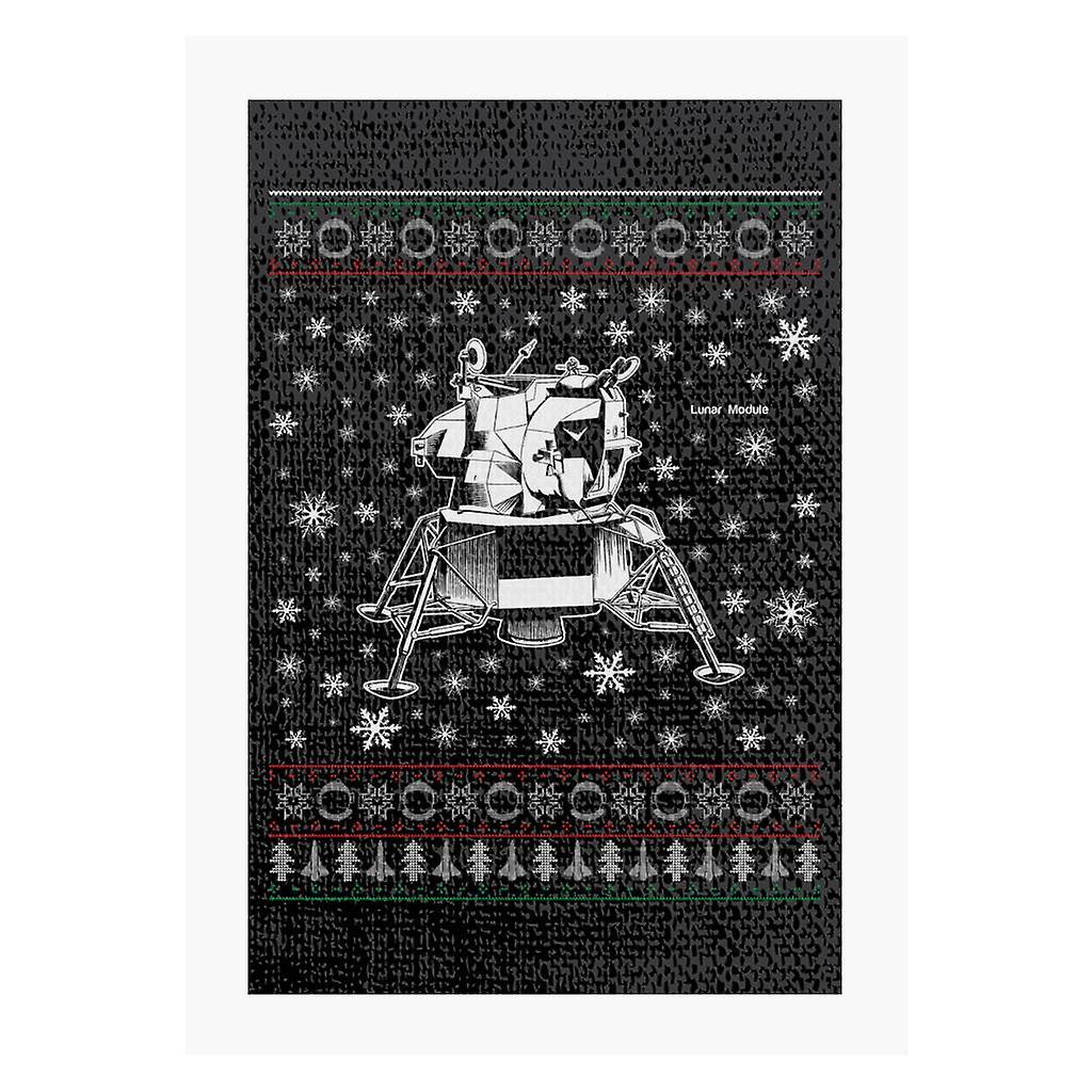 NASA Apollo Lunar Module Christmas Knit Pattern A4 Print Black 21cm x 29.7cm