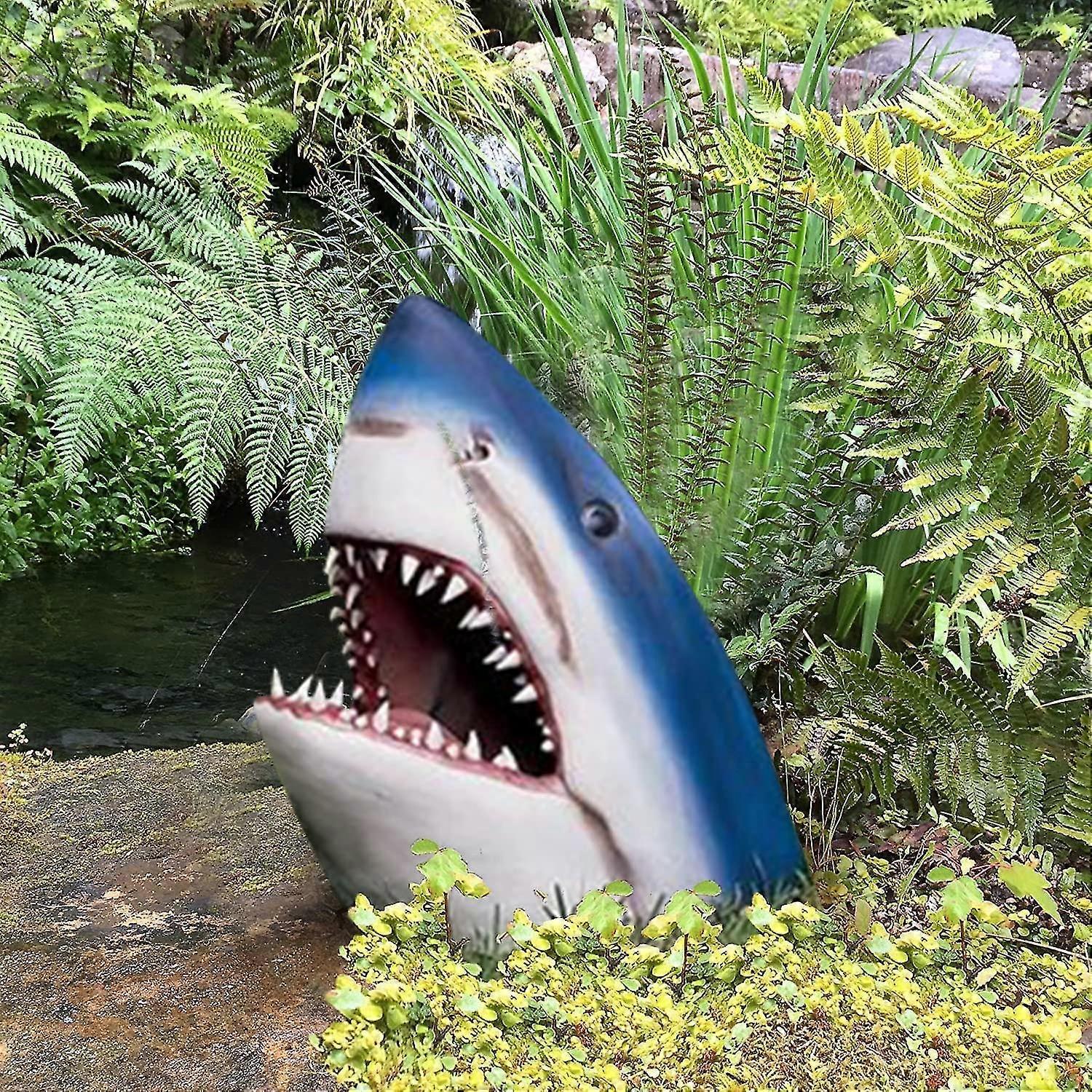 unbrand Great White Shark Garden Art Statue,Unique Great White Shark Head Sculpture, Resin 3d Jaws Figurine Ocean Art 32x20cm