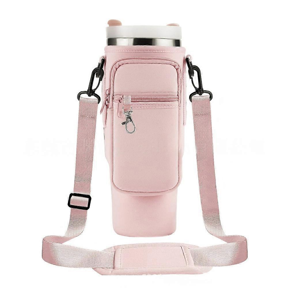 Unbrand Water Bottle Carrier Bag for Stanley 40OZ Tumbler, Water Bottle Holder with Strap Pouch & Phone Pocket for Stanley Cup Accessories pink