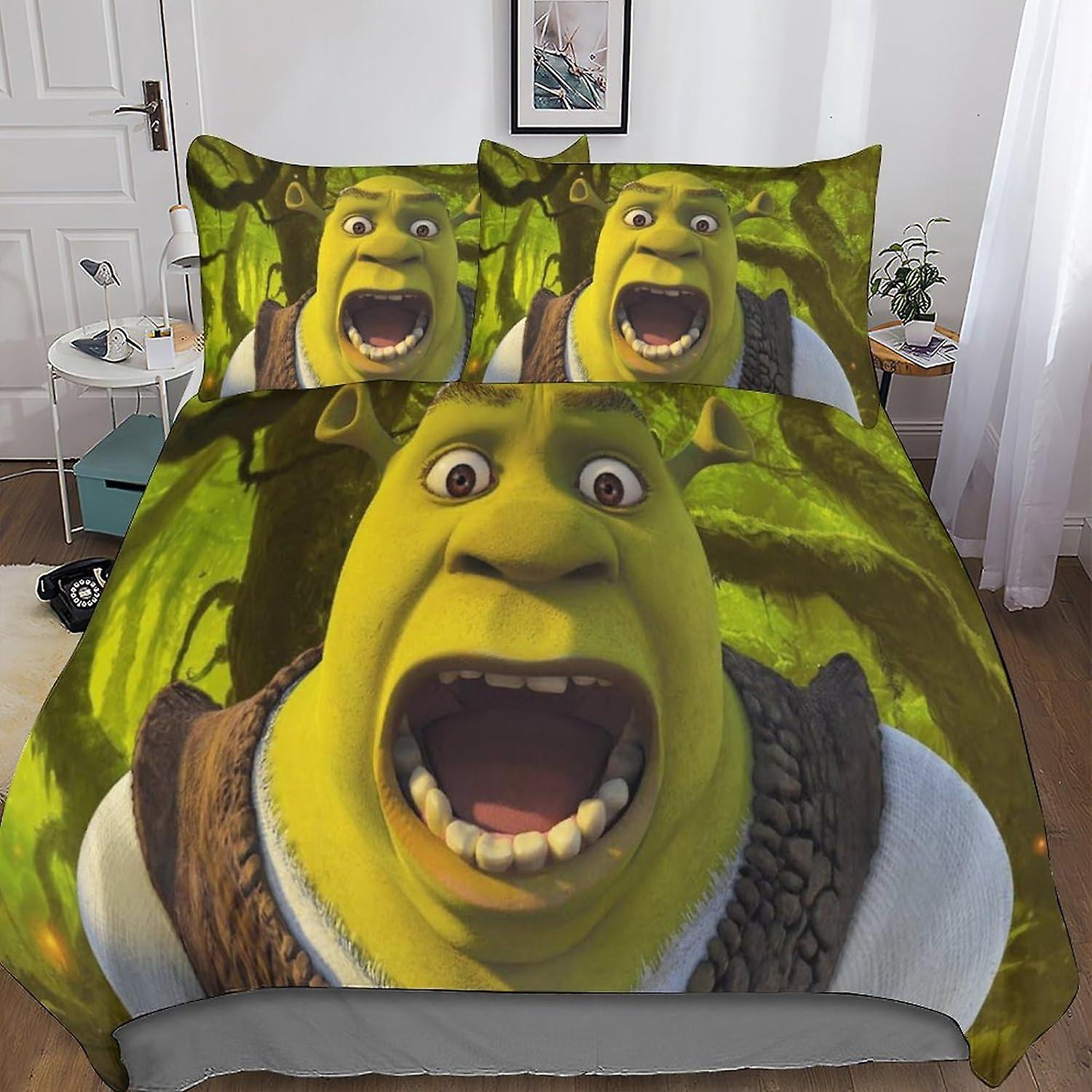 Kerota 3D Shrek Duvet Cover, 3 Pieces with Pillowcases, Microfiber Set, Zipper Closure, Monster Bedding Set for Adults and Children Double Single13...