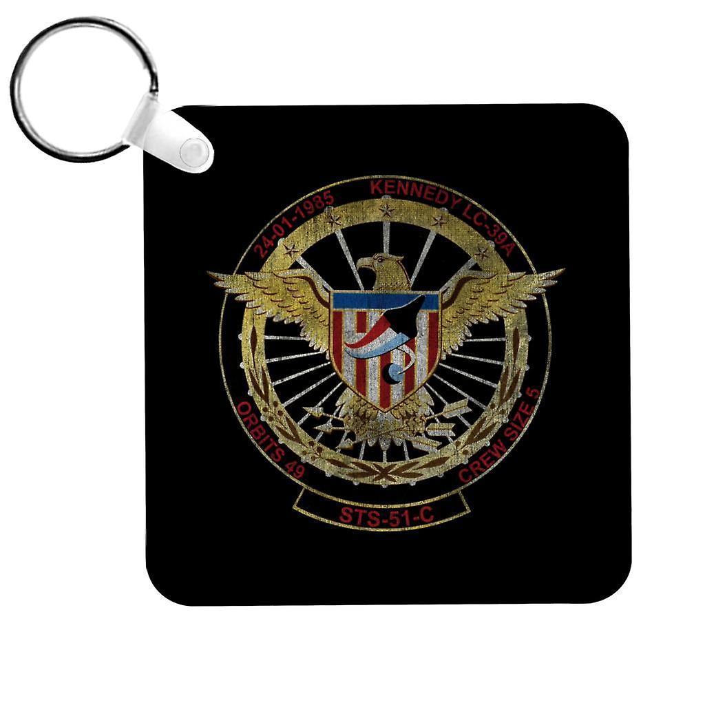 NASA STS 51 C Discovery Mission Badge Distressed Keyring Black 5cm x 5cm