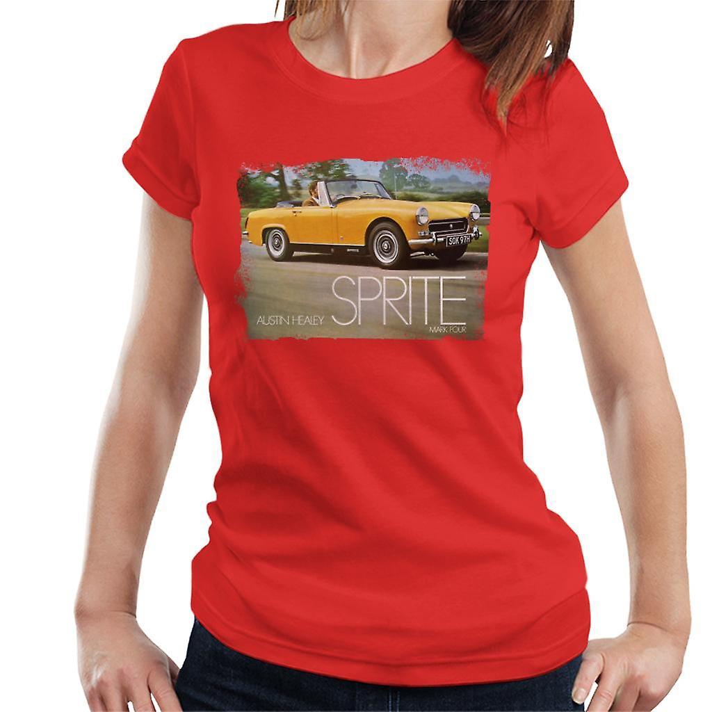 Austin Healey Sprite Mark IV Yellow British Motor Heritage Women's T-Shirt Red Medium