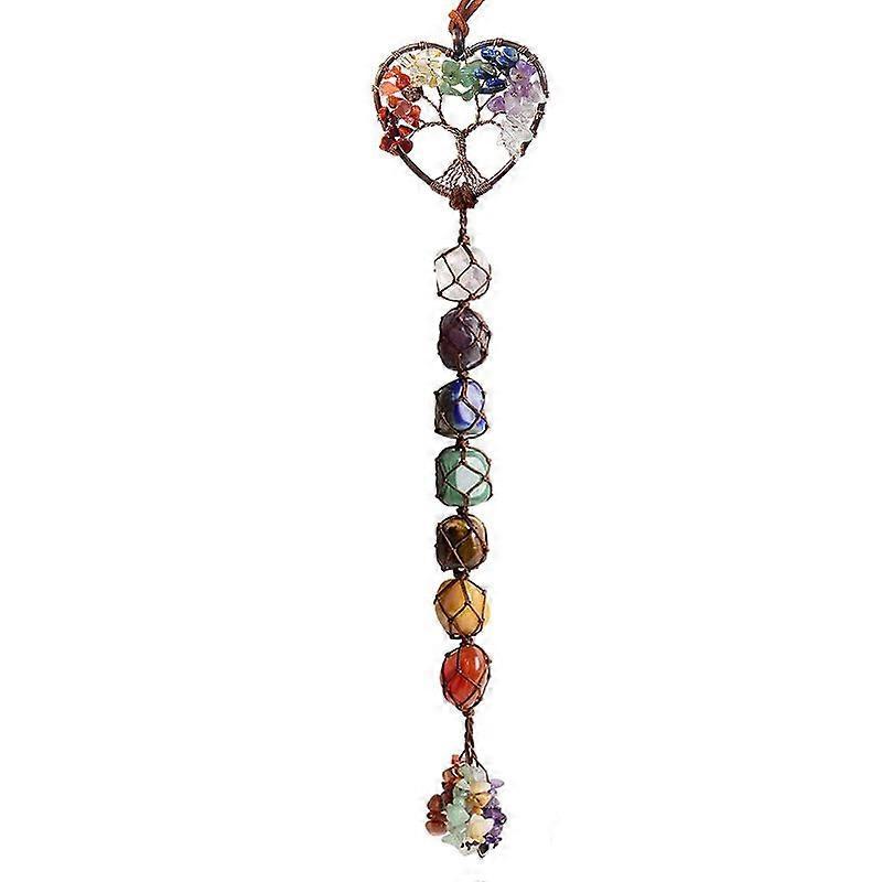 Phwj 7 Chakra Wall Decoration, Healing Crystal Ornament, Heart Shape Tree of Life Chakra Crystal Healing Stone Ornament, Chakra Stone Decoration fo...