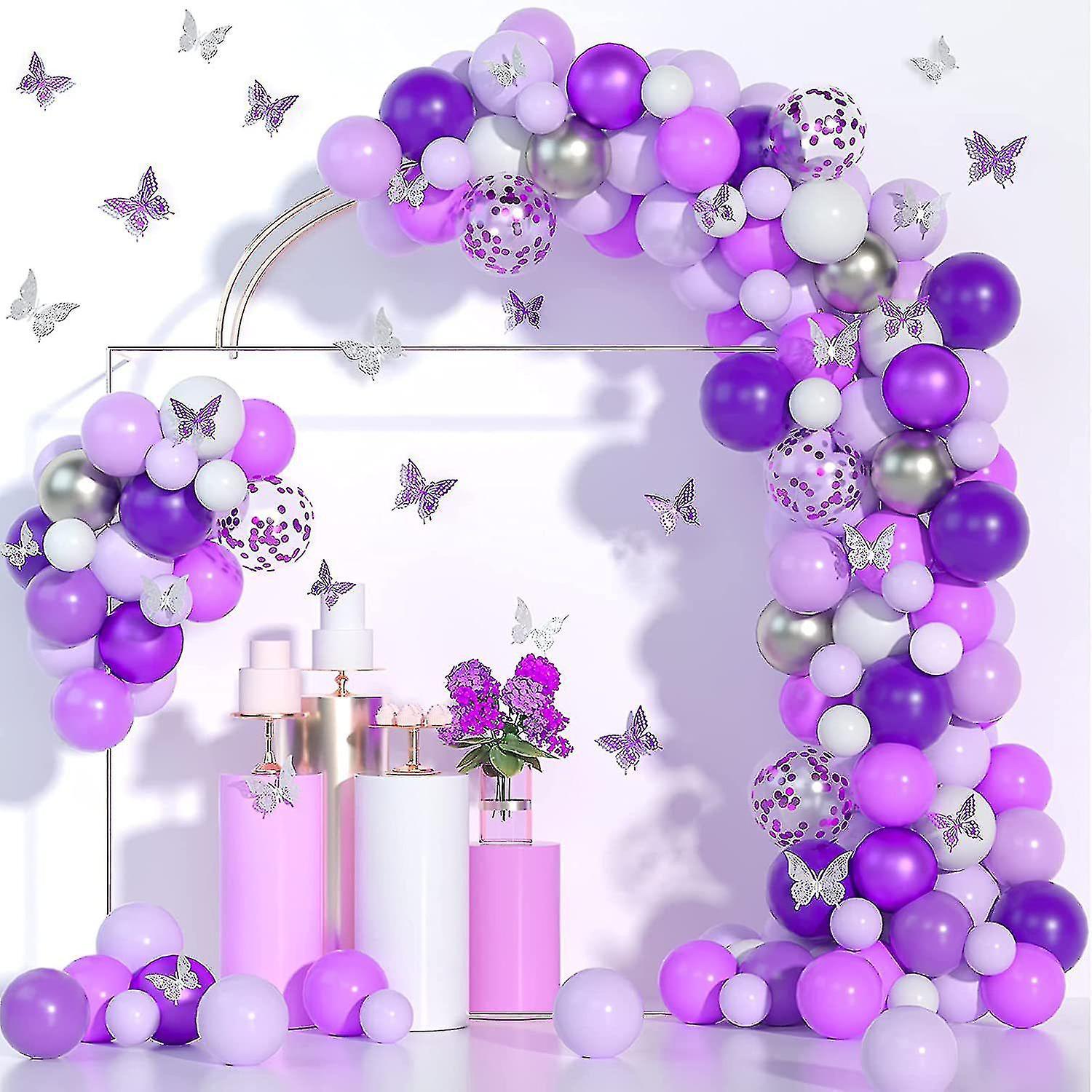 Tianzun Yaju  Purple Balloon Garland Kit Lavender Purple Lilac Silver White Latex Balloons Confetti Balloons 3d Butterfly For Engagement Baby Showe...