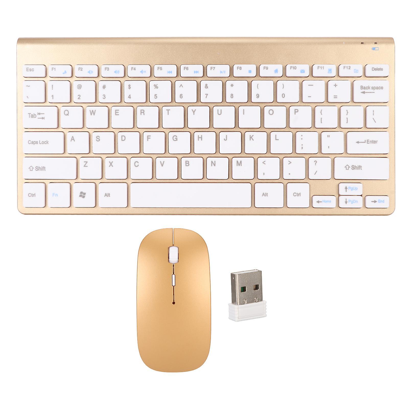 Favrison Smart Wireless Keyboard Mouse Kit Silent Led Indicator Waterproof Keyboard Mouse Set For Office Gold