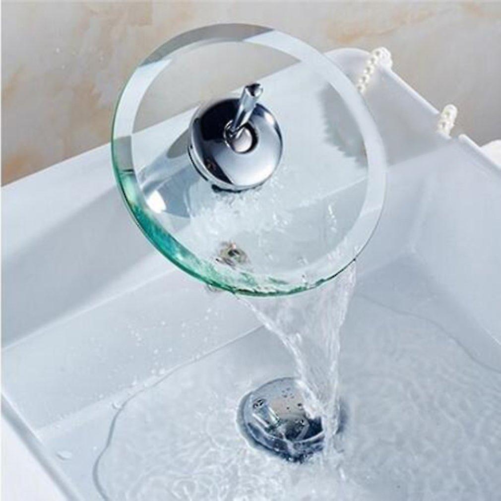 POTATO Bathroom Kitchen Sink Round Glass Waterfall Faucet Brass Chrome Basin Faucet