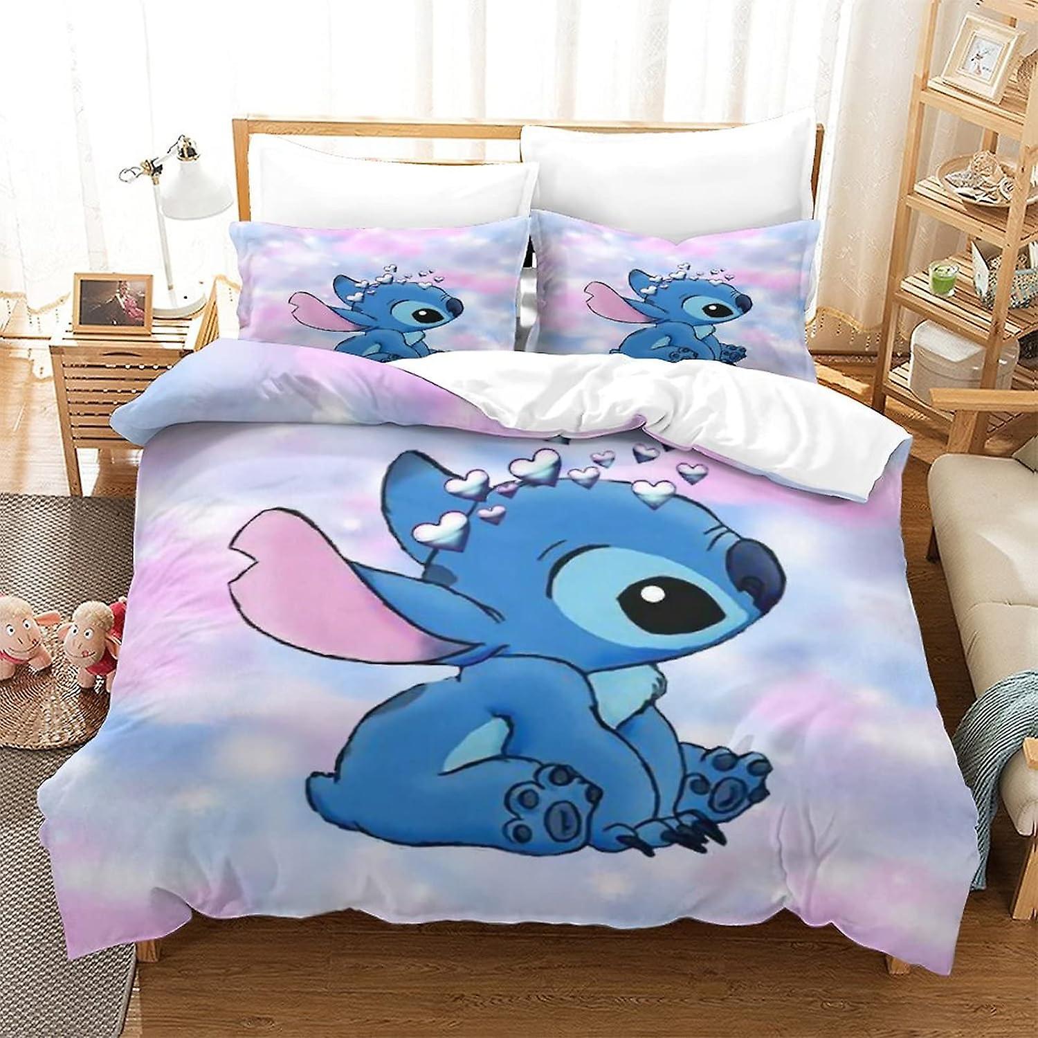 Kerota Stitch Children's Bedding Set - Lilo & Stitch Design - with Duvet Cover and Soft Breathable Double Duvet Cover Single135x200cm