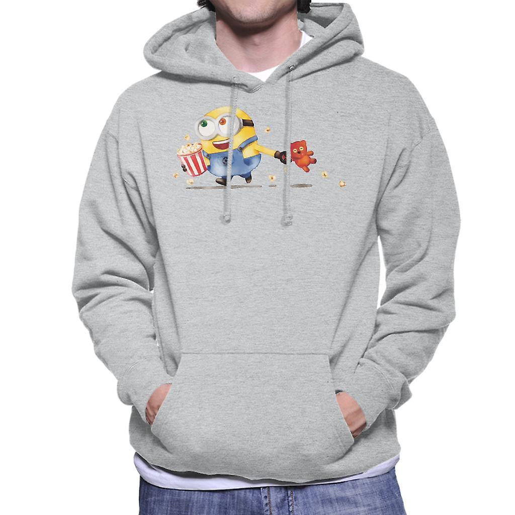 Despicable Me Bob The Minion Teddy Bear Popcorn Men's Hooded Sweatshirt Heather Grey X-Large