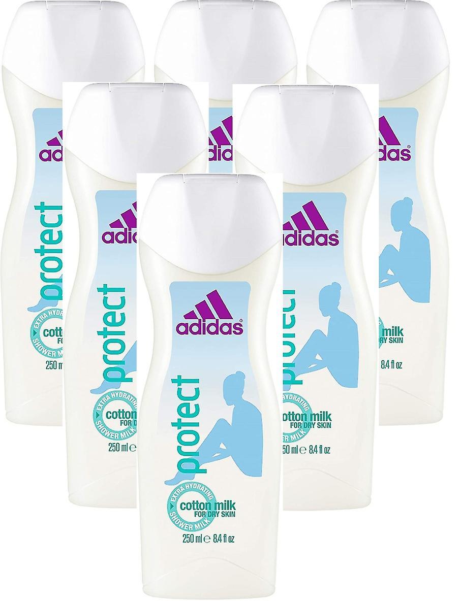 6 X Adidas Women Extra Hydrating Shower Gel For Dry Skin 250ml - Protect (Cotton Milk)