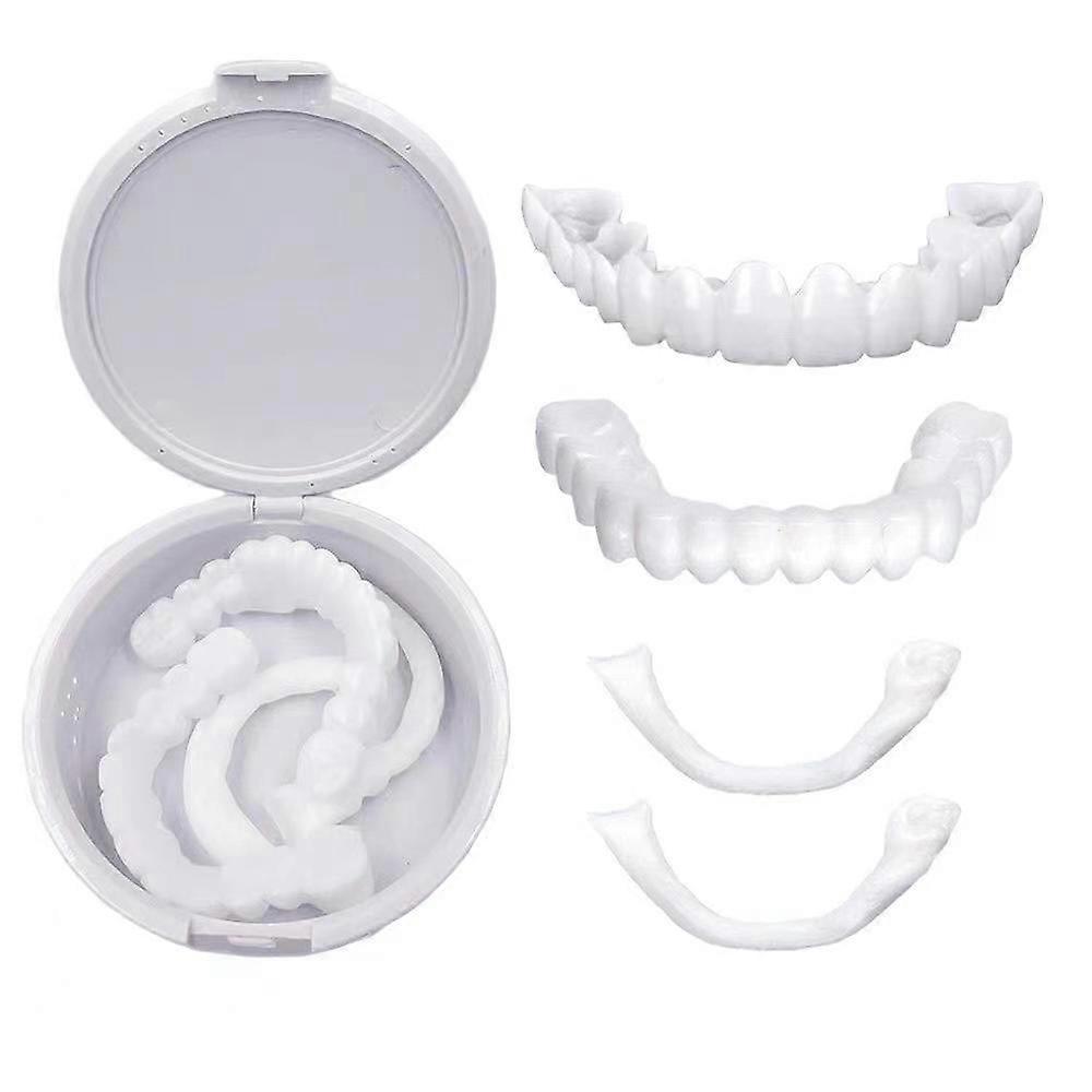 Denuotop 1 Pairs Dentures Fake Teeth Whitening False Teeth Top and Bottom Temporary Upper and Lower Snap Teeth Cover for Men Women Adult