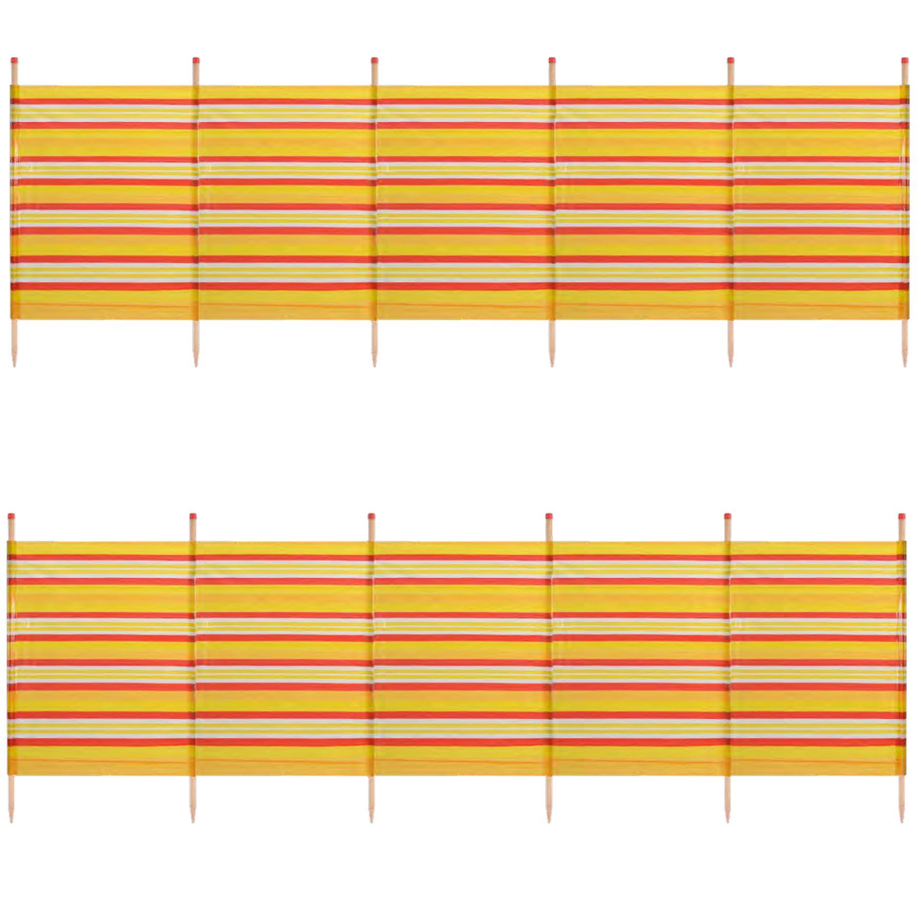 AB Tools 2 PACK 6 Pole Windbreak Beach Shelter 1.2m by 3.7m Screen Privacy Yellow Stripe