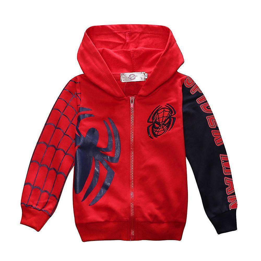 Tmall 2-7 Years Kids Superhero Spider-man Zip Hooded Jacket Coat Long Sleeve Casual Sports Tops Gifts B 5-6 Years