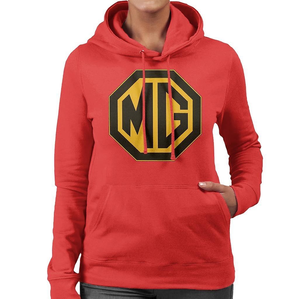 MG Black And Gold Logo British Motor Heritage Women's Hooded Sweatshirt Red Medium