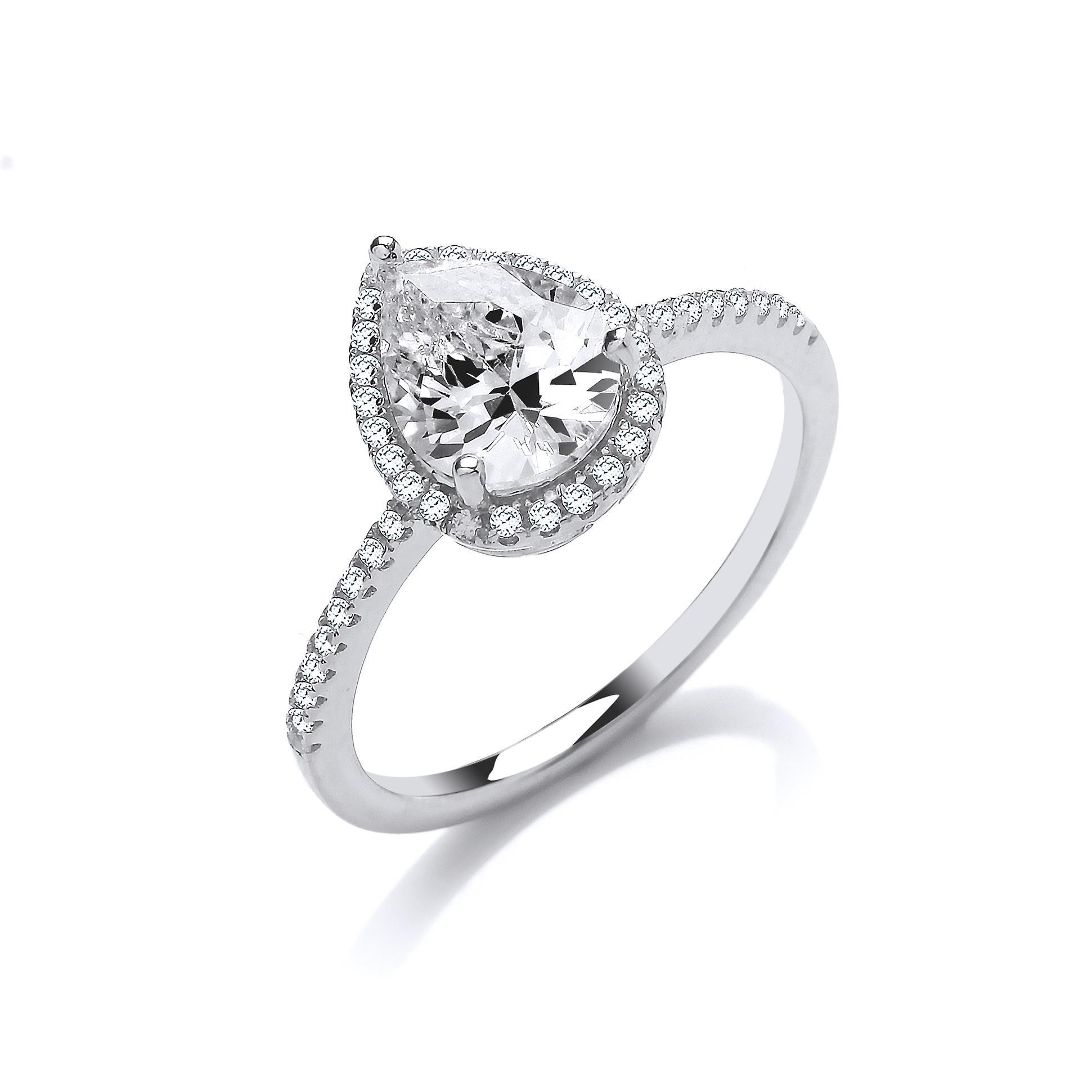 Silver  Pear CZ Shoulder-set Tear Drop Engagement Ring - GVR825