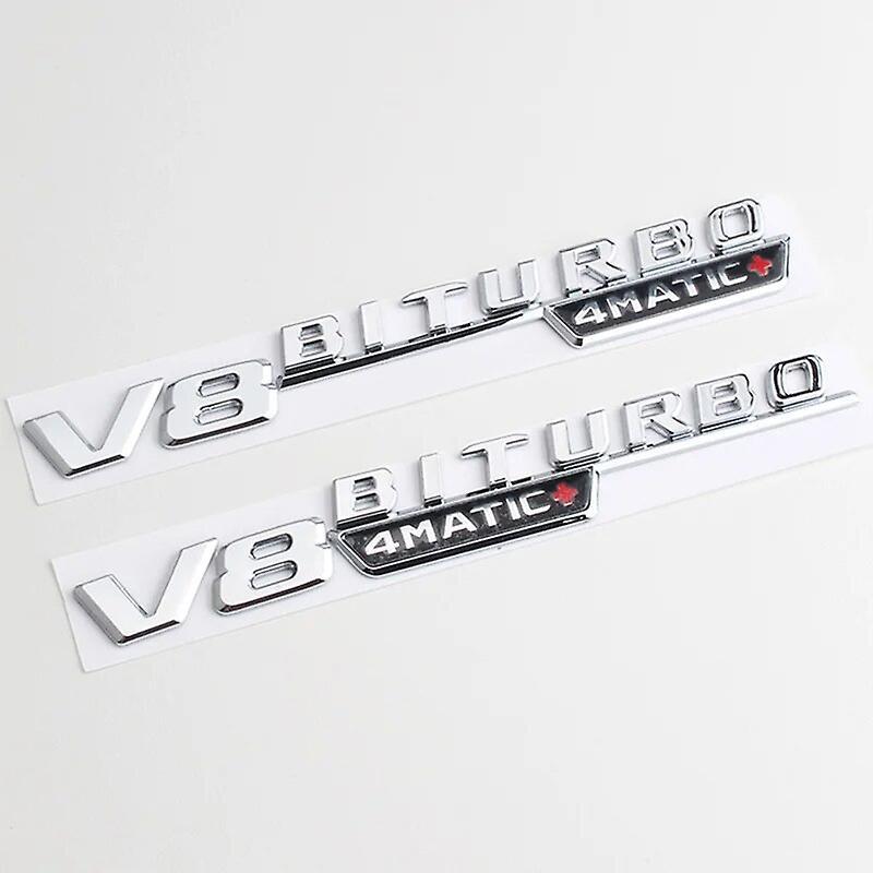 Hikig 2pc ABS Black Logo V8 BITURBO 4MATIC Emblem Sticker Car Fender Badge For Mercedes E63S AMG S63 W212 W213 W221 W222 Accessories Chrome 2pcs