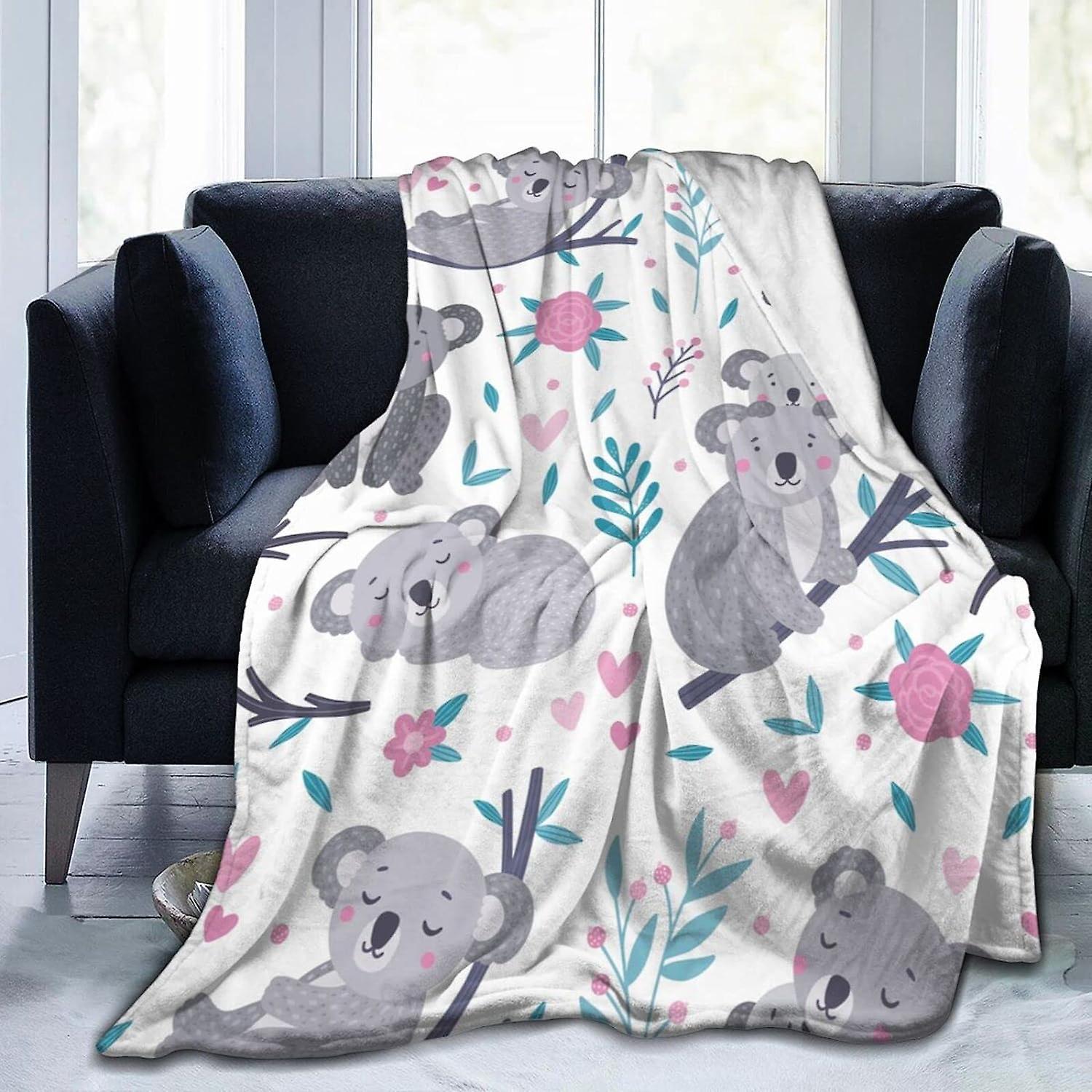 Kerota Blanket Koala Bears and Floral Lightweight Throw Blanket Soft Flannel Blankets Anti Static for Couch Bed 50x40in 125x100cm