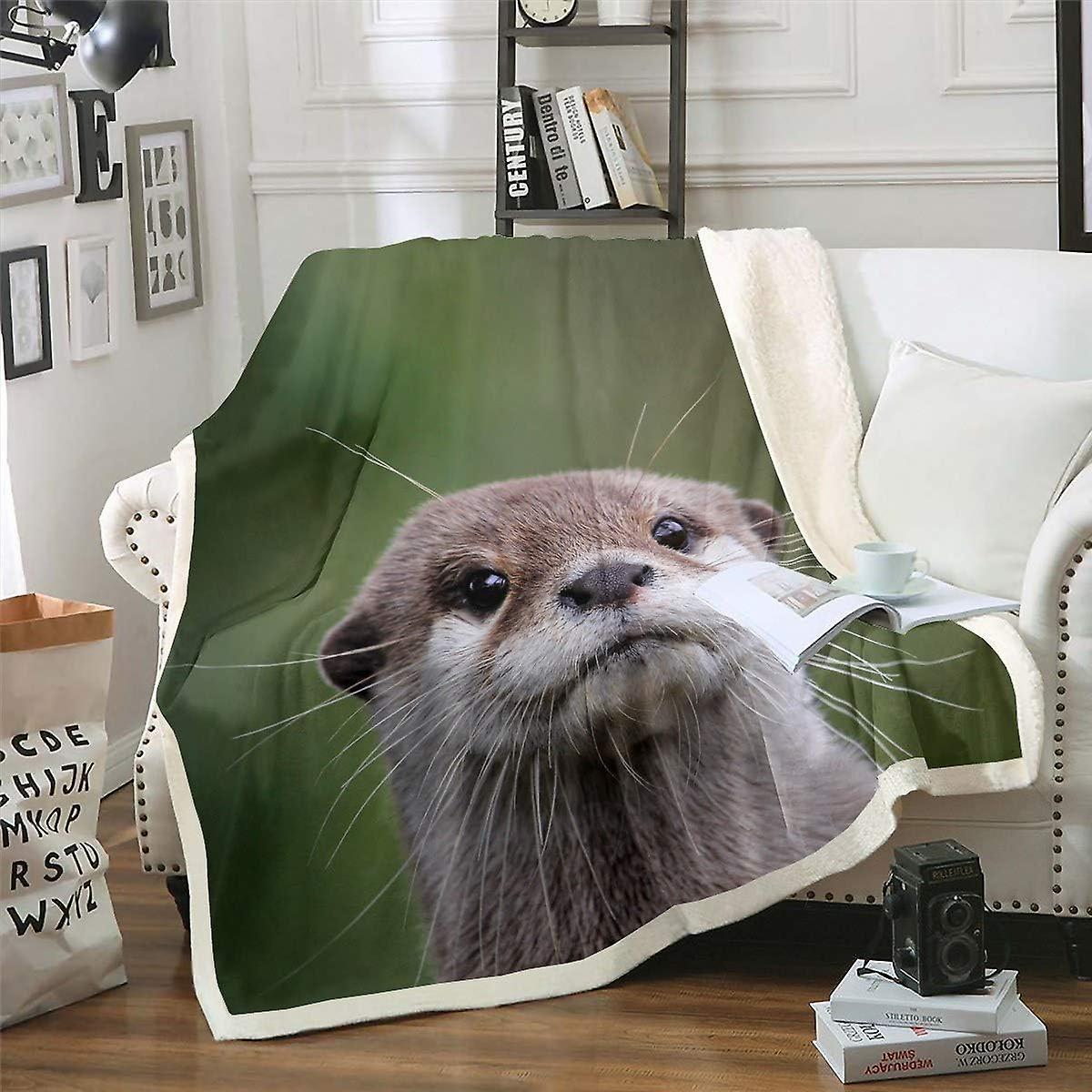 Kerota Kids Sherpa Throw Blanket Cute Otter Fleece Blanket D Wild Animal Plush Blanket for Sofa Bed Room Decor Lightweight Wildlife Style Fuzzy Bla...