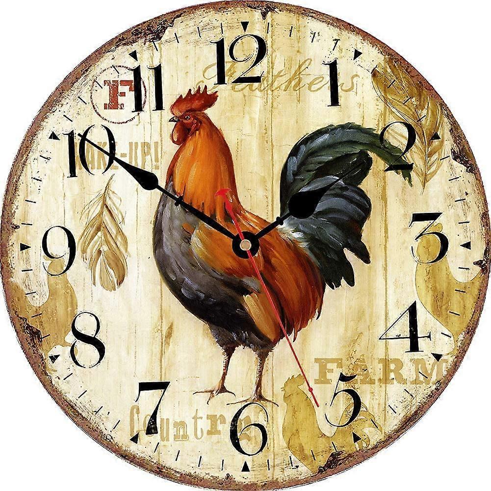 Augro Silent Non Ticking Wall Clock - Running Horse Pattern Kitchen Wall Clock Quality Quartz Battery Operated Round Wall Clock 13 Inch Rustic Rooster