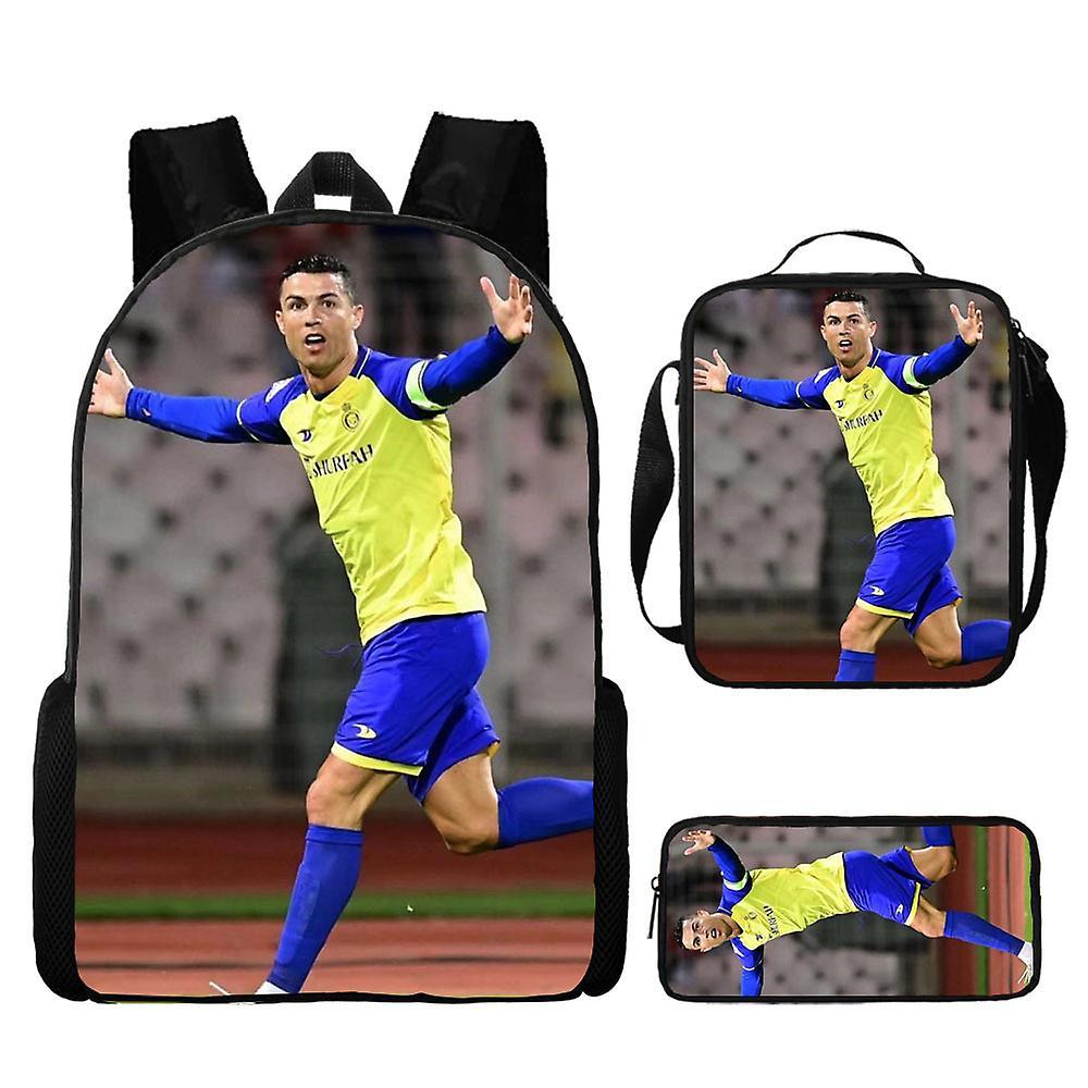 Sszfv Soccer Star Ronaldo Backpack Printing Three-piece Children's Schoolbag Primary And Secondary School Students Backpack Lunch Bag Pencil Case