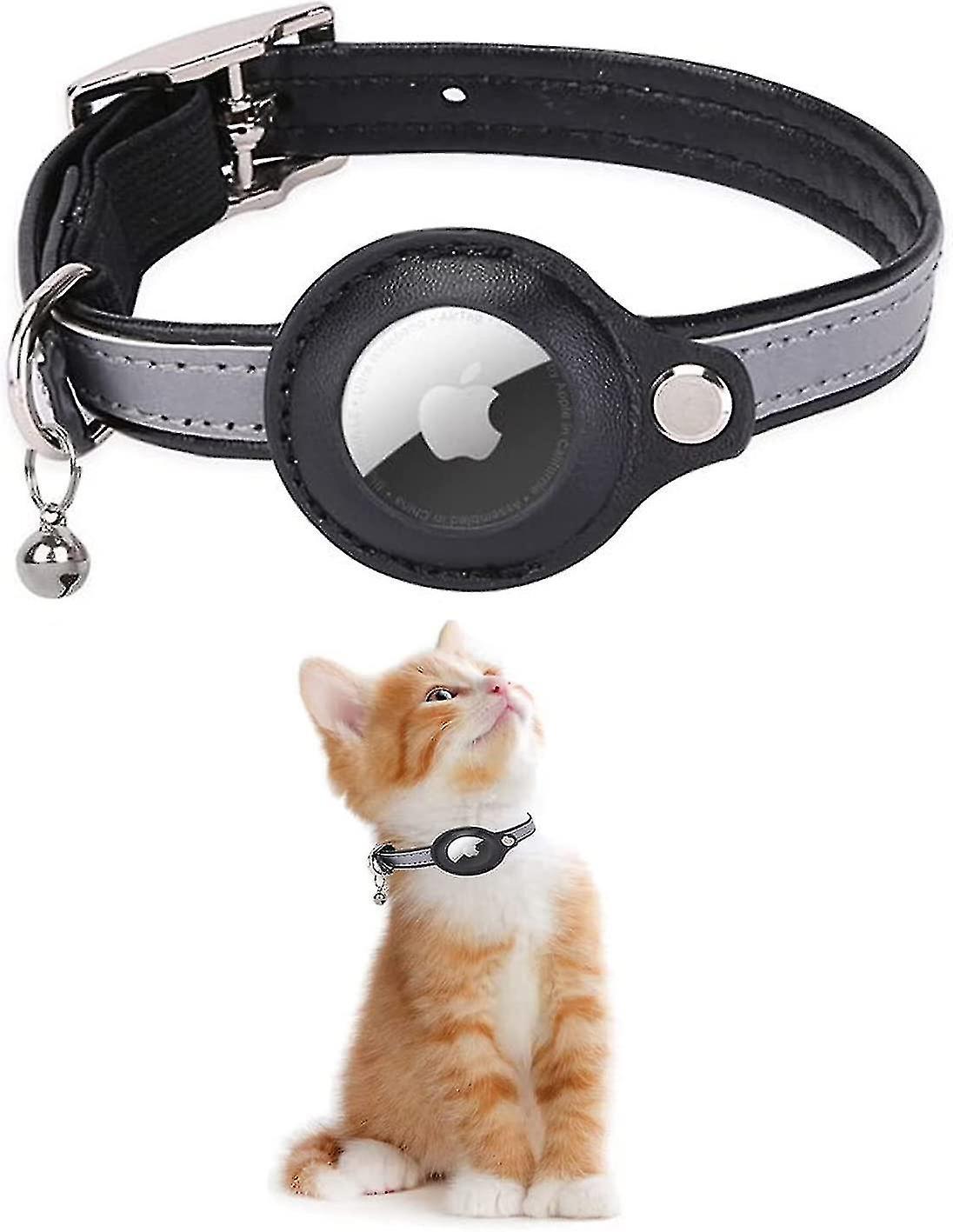 Shznv For Airtag Gps Cat Collar With Adjustable Bracket And Bell, Apple Airtag Compatible Black S 23-30cm