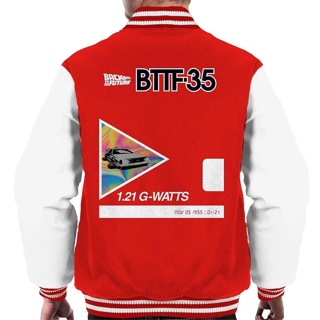 Back to the Future 35th Anniversary Psychedelic Marble Design Men's Varsity Jacket Red/White Medium