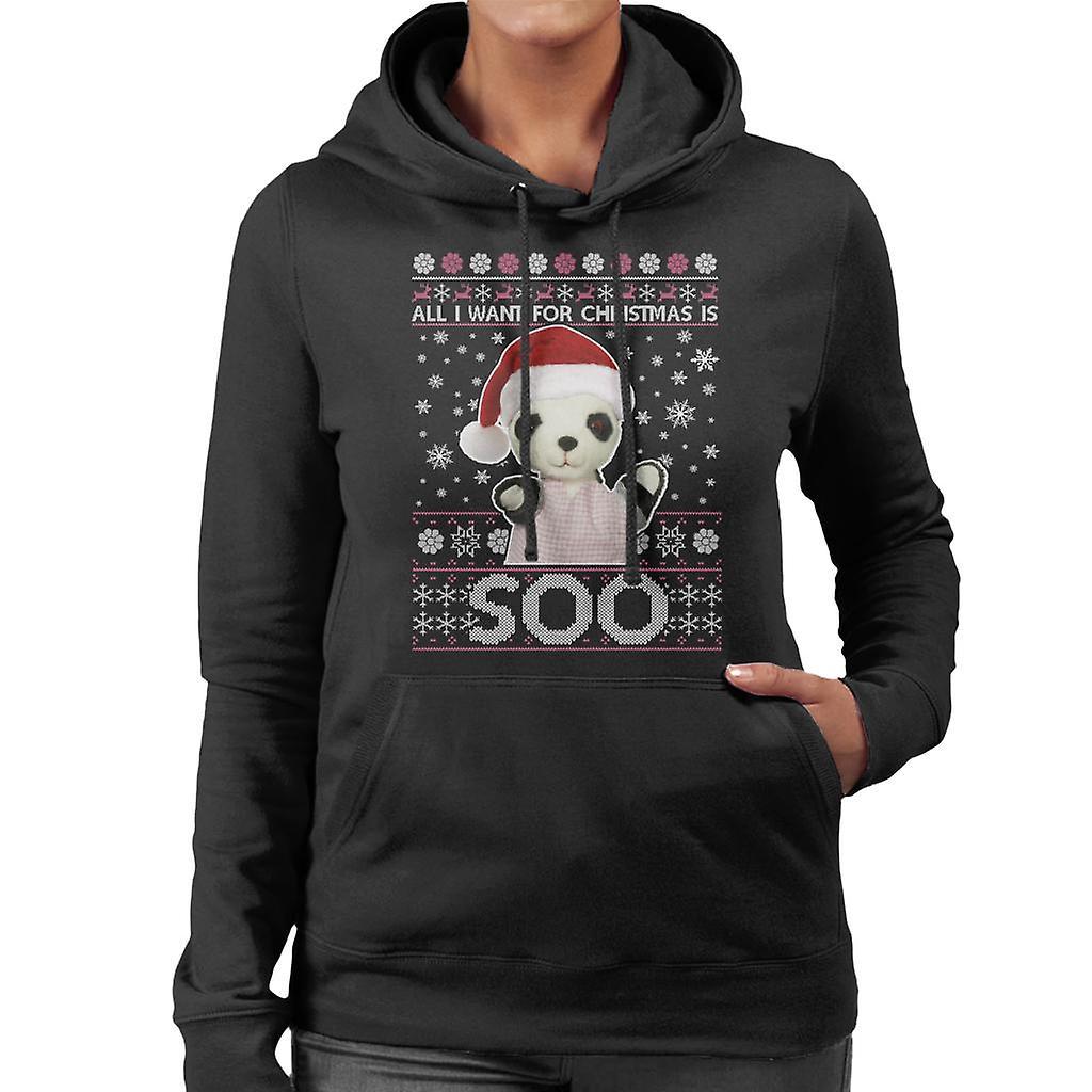 Sooty Christmas Festive Hat All I Want For Christmas Is Soo Women's Hooded Sweatshirt Black Medium