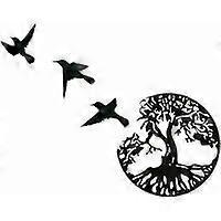 Heyone Metal Wall Art Tree Of Life With Birds Deco Black - 28CM/11.02in Tree Of Life Wall Decor Modern Wall Decor Metal Tree Family Sign Home Decor