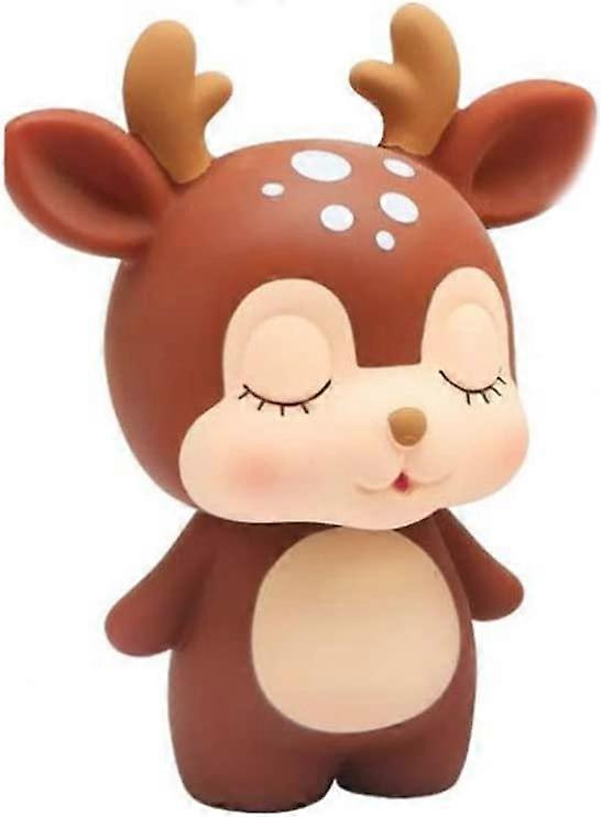 Phwj Deer Piggy Bank Cartoon Animal Saving Pot Money Box Cartoon Animal Model Decor Kids Children Toddlers (Coffee)