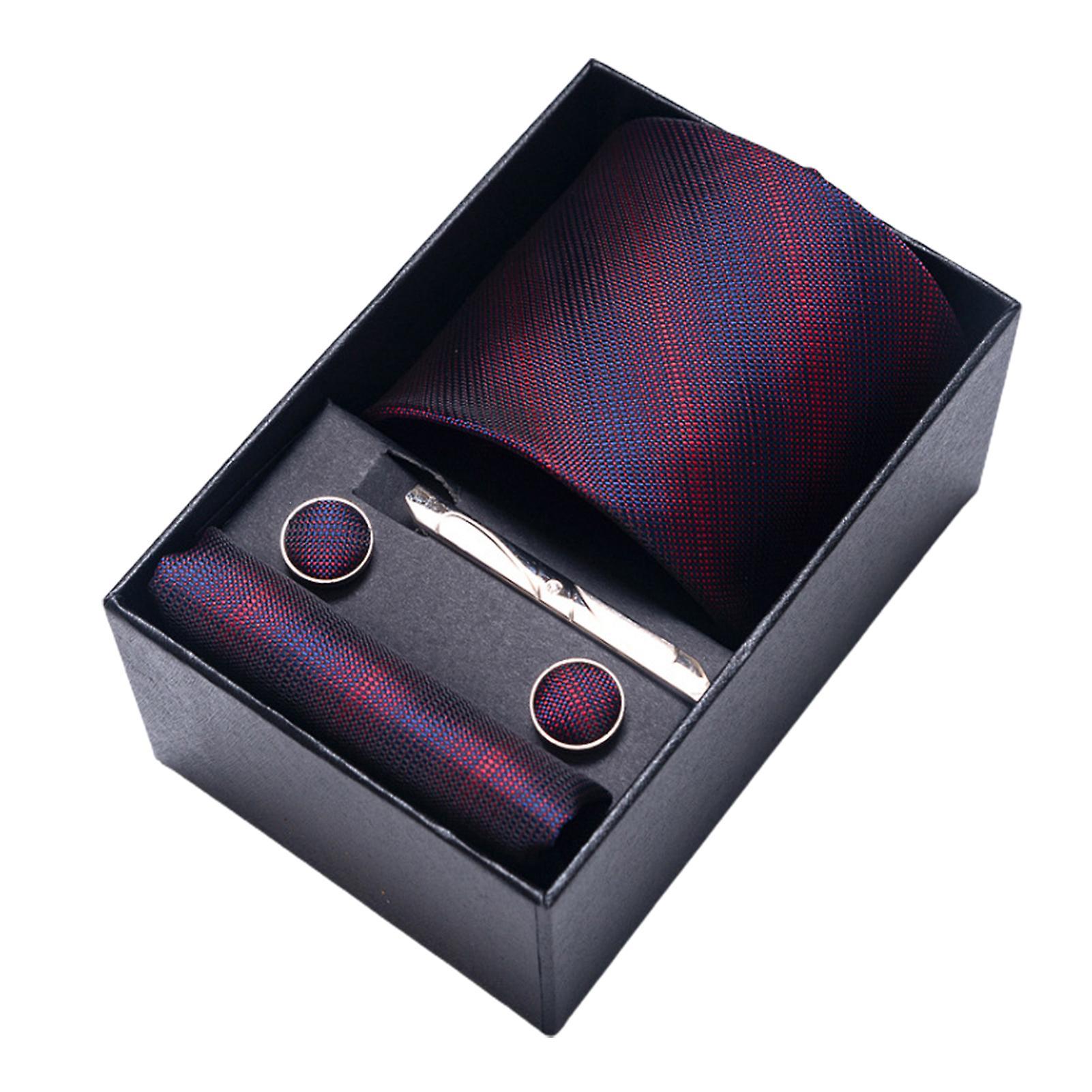 Yirepny 4Pcs/Set Smooth Texture Luxury Exquisite Gift Box Tie Men Business Jacquard Print Tie Cufflinks Square Scarf Clip Set K