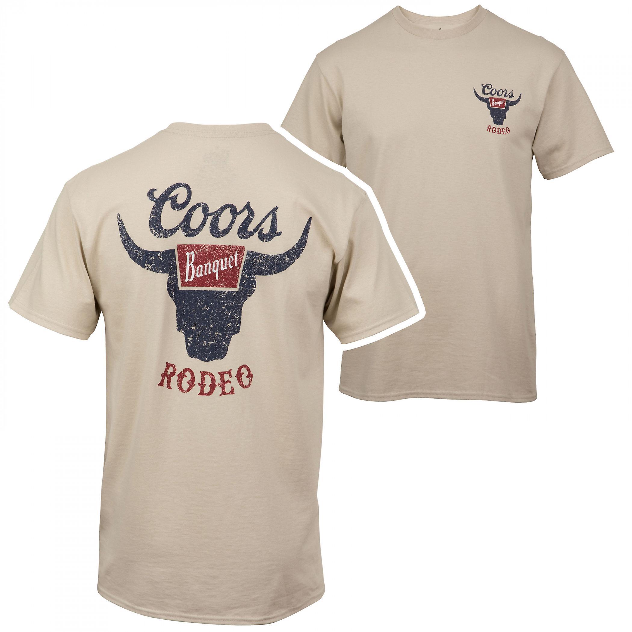 Beers Coors Banquet Rodeo Logo Distressed Front and Back Natural T-Shirt Beige Large